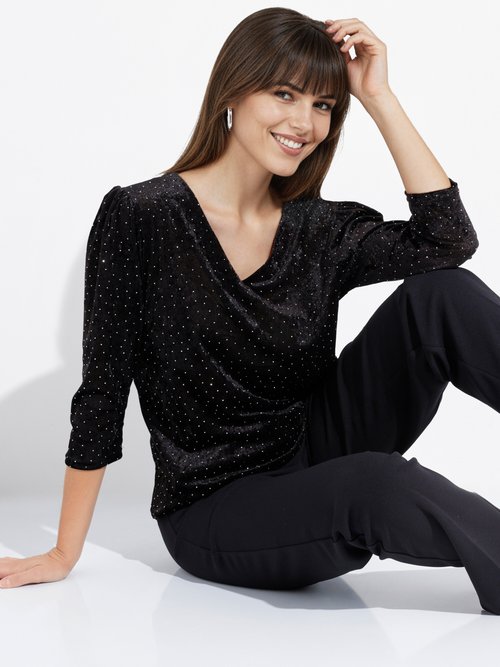 Tunique chic col V, velours avec strass Femme Noir FI-BALLODIAM MV1