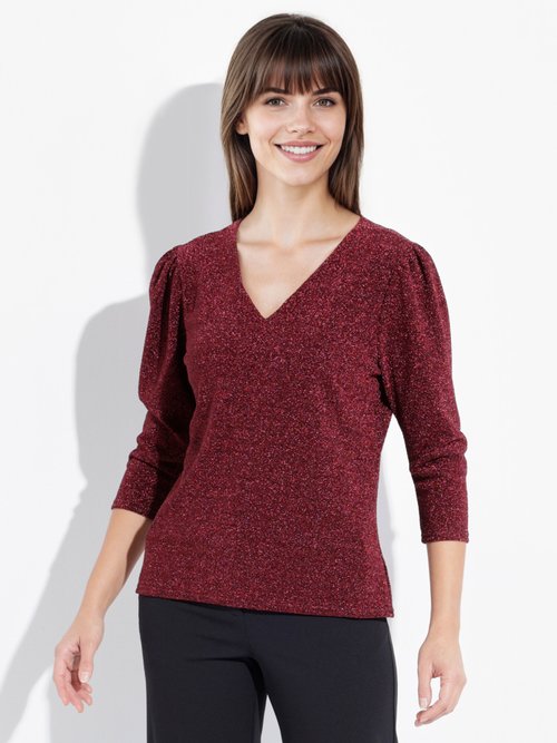 Tunique chic maille métallisée et col V Femme Rouge FI-BALLOMO FA1