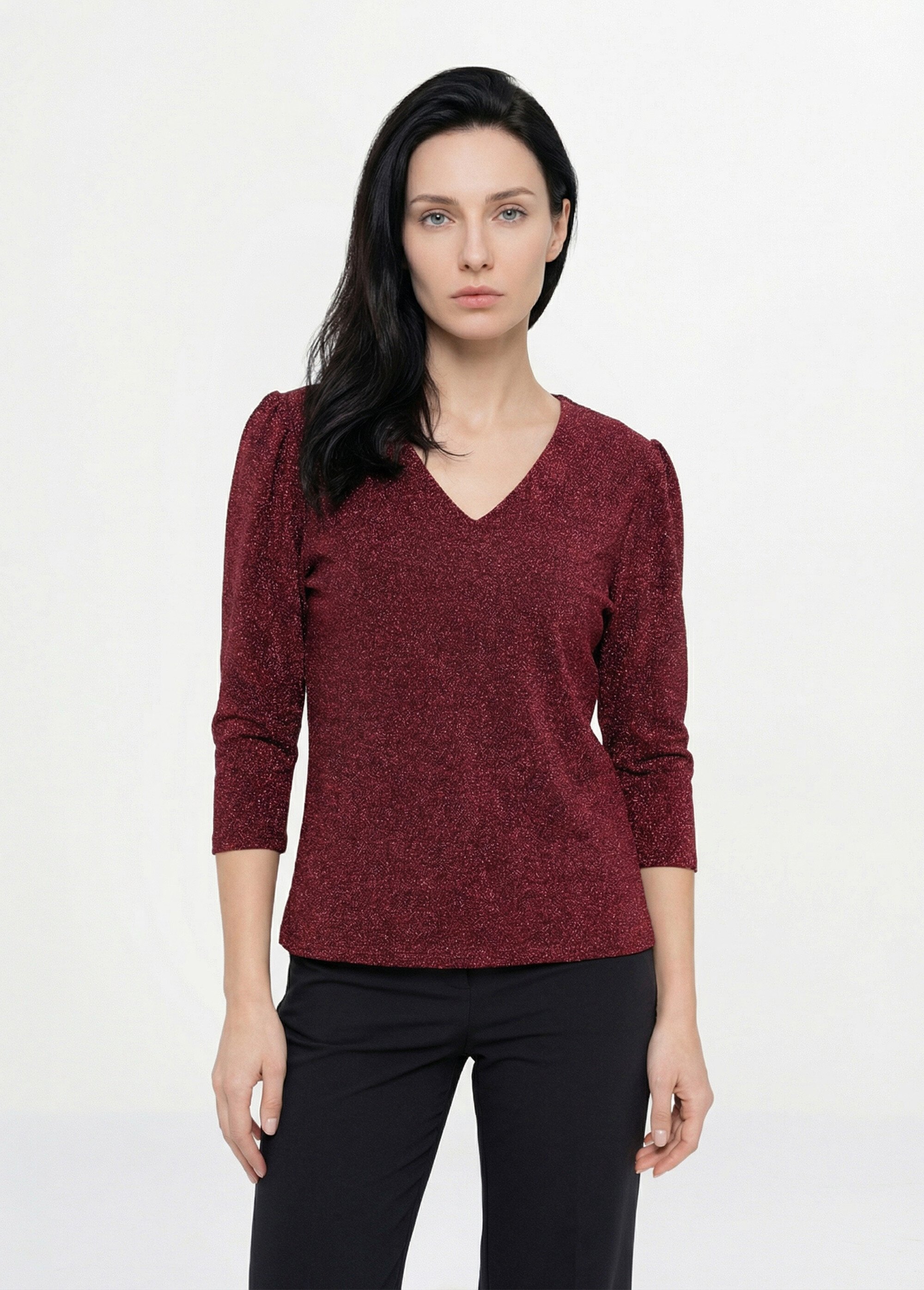 Tunique chic maille métallisée et col V Femme Rouge FI-BALLOMO FA1