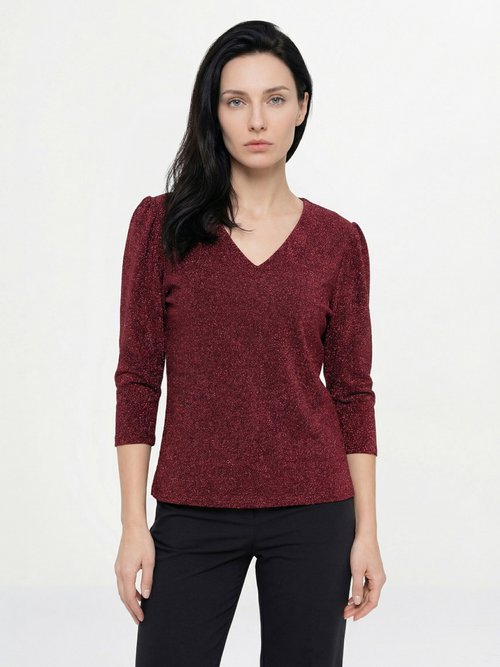 Tunique chic maille métallisée et col V Femme Rouge FI-BALLOMO FA1