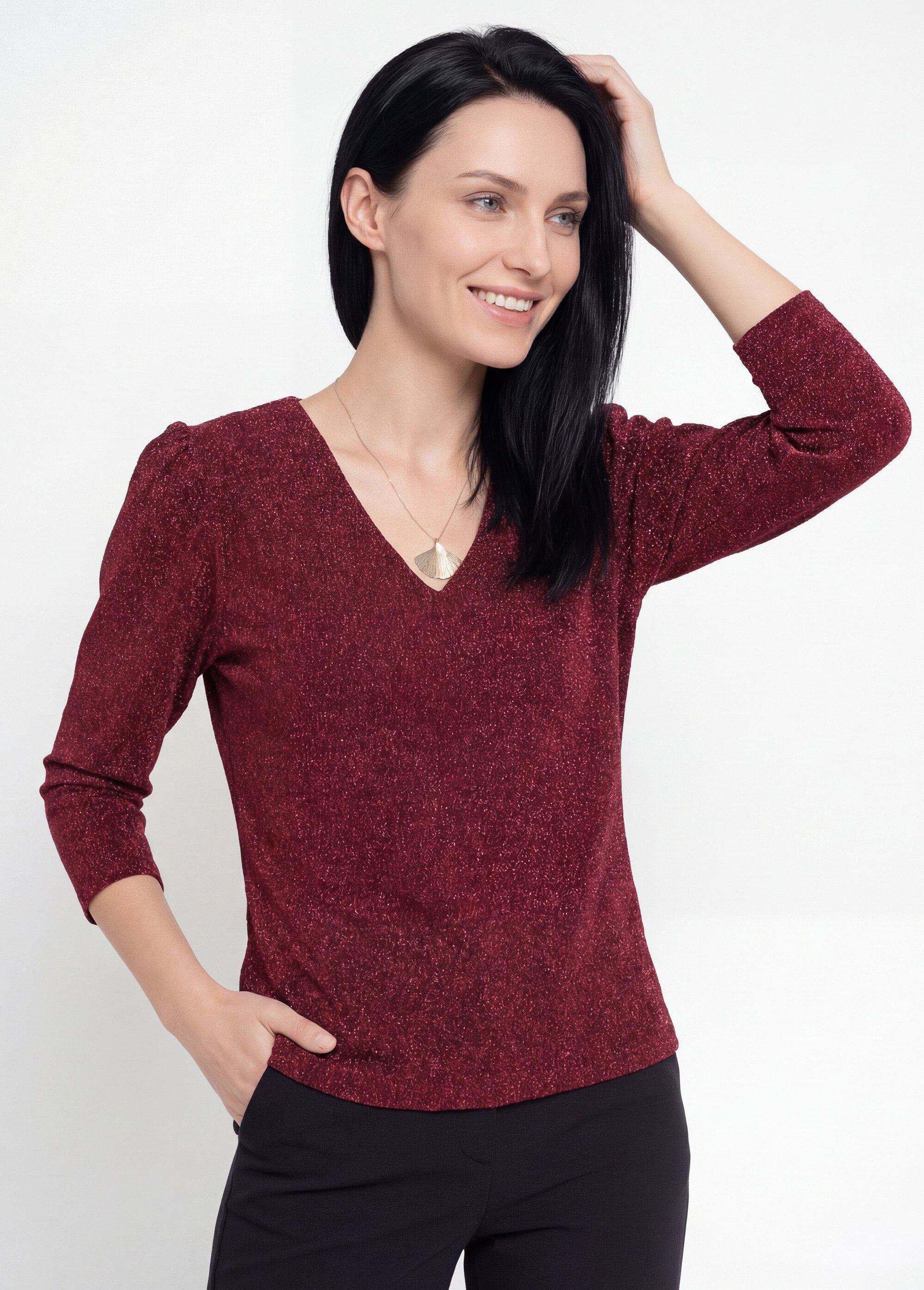 Tunique chic maille métallisée et col V Femme Rouge FI-BALLOMO MV1