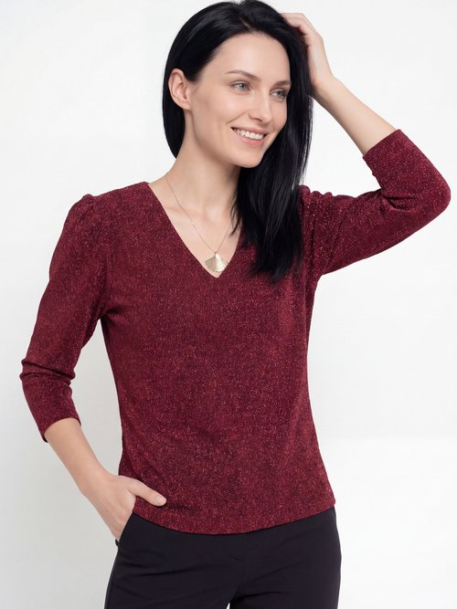 Tunique chic maille métallisée et col V Femme Rouge FI-BALLOMO MV1