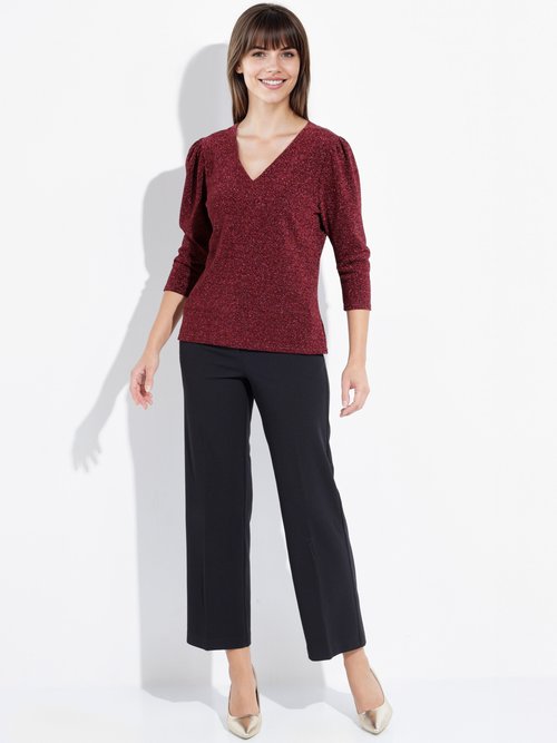 Tunique chic maille métallisée et col V Femme Rouge FI-BALLOMO SF1