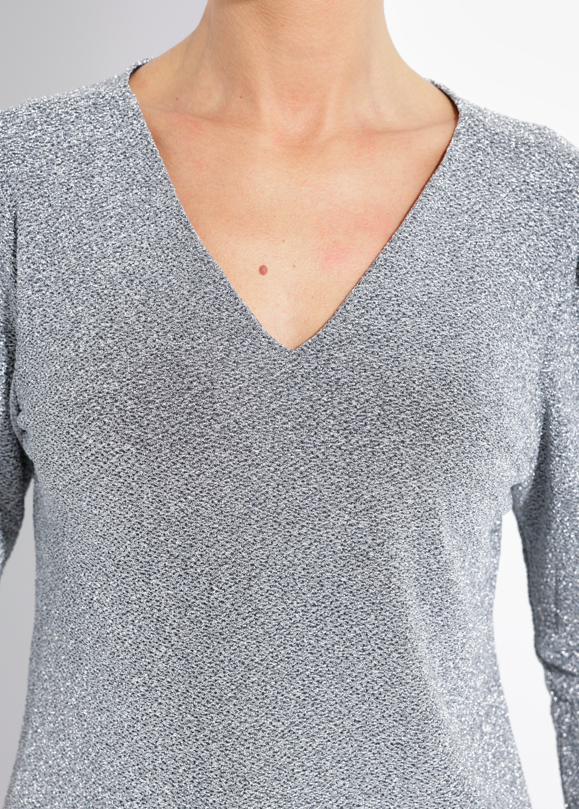 Tunique chic maille métallisée et col V Femme Argenté FI-BALLOMO DE1