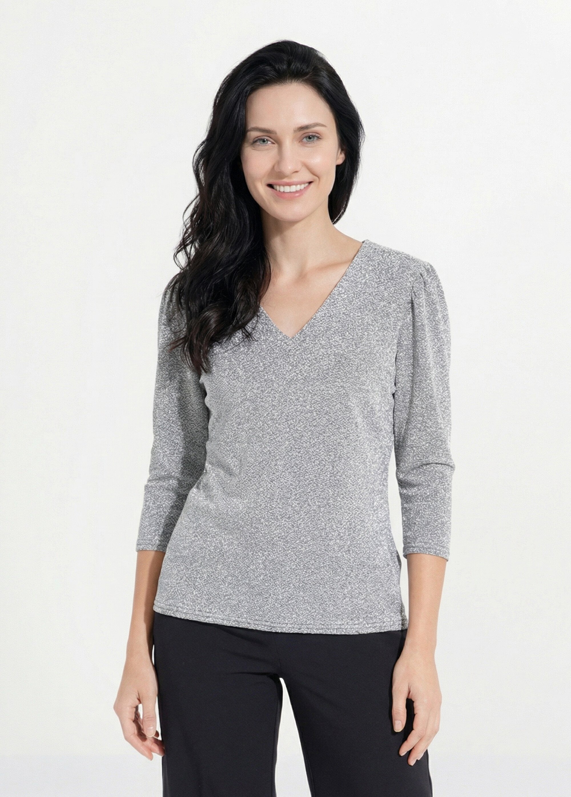 Tunique chic maille métallisée et col V Femme Argenté FI-BALLOMO FA1