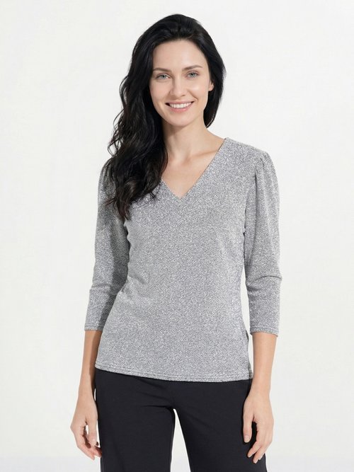 Tunique chic maille métallisée et col V Femme Argenté FI-BALLOMO FA1