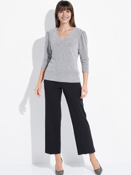 Tunique chic maille métallisée et col V Femme Argenté FI-BALLOMO SF1