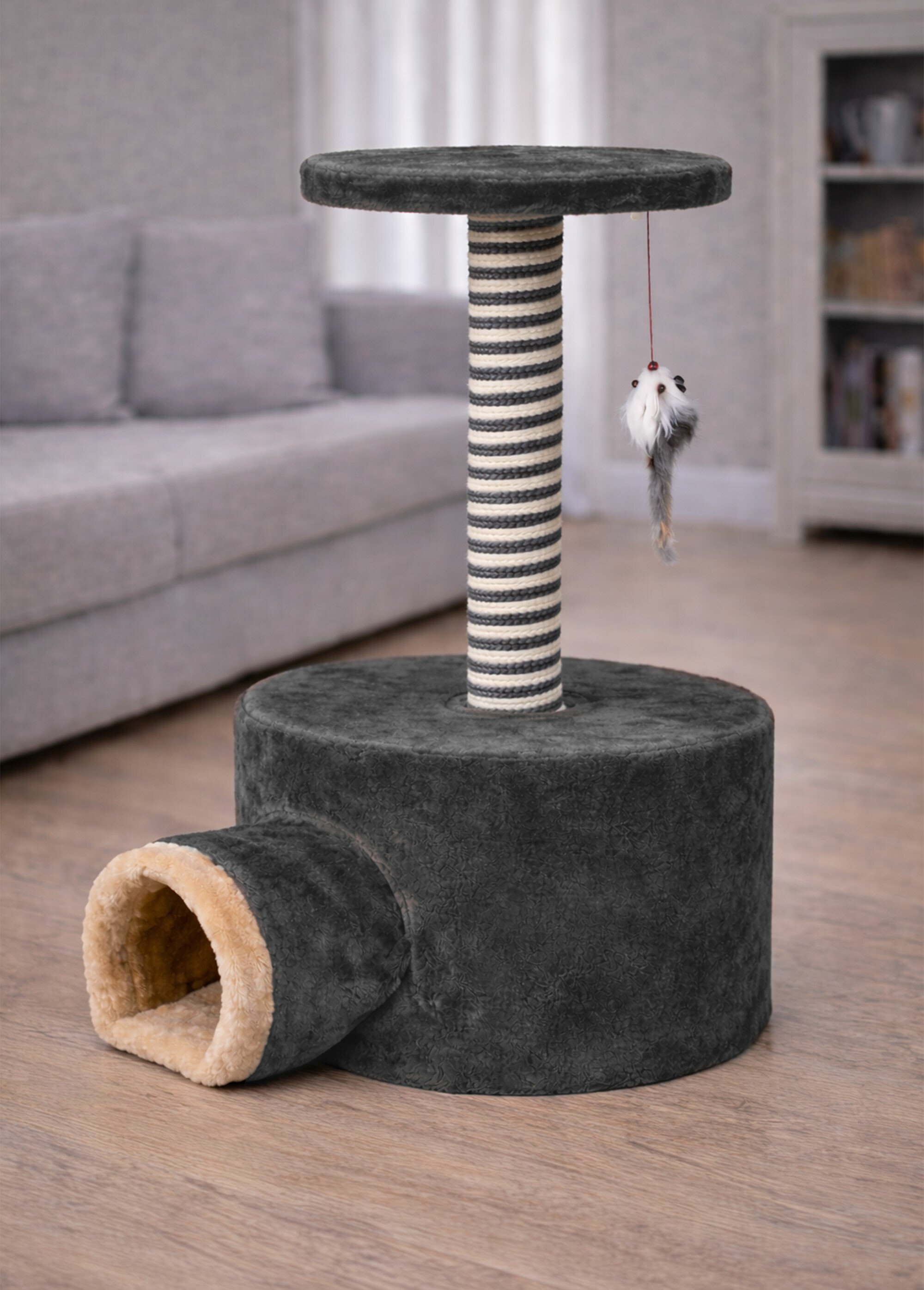 Arbre à chat avec cachette + jouet GRIS RIG-00002516EL SI1