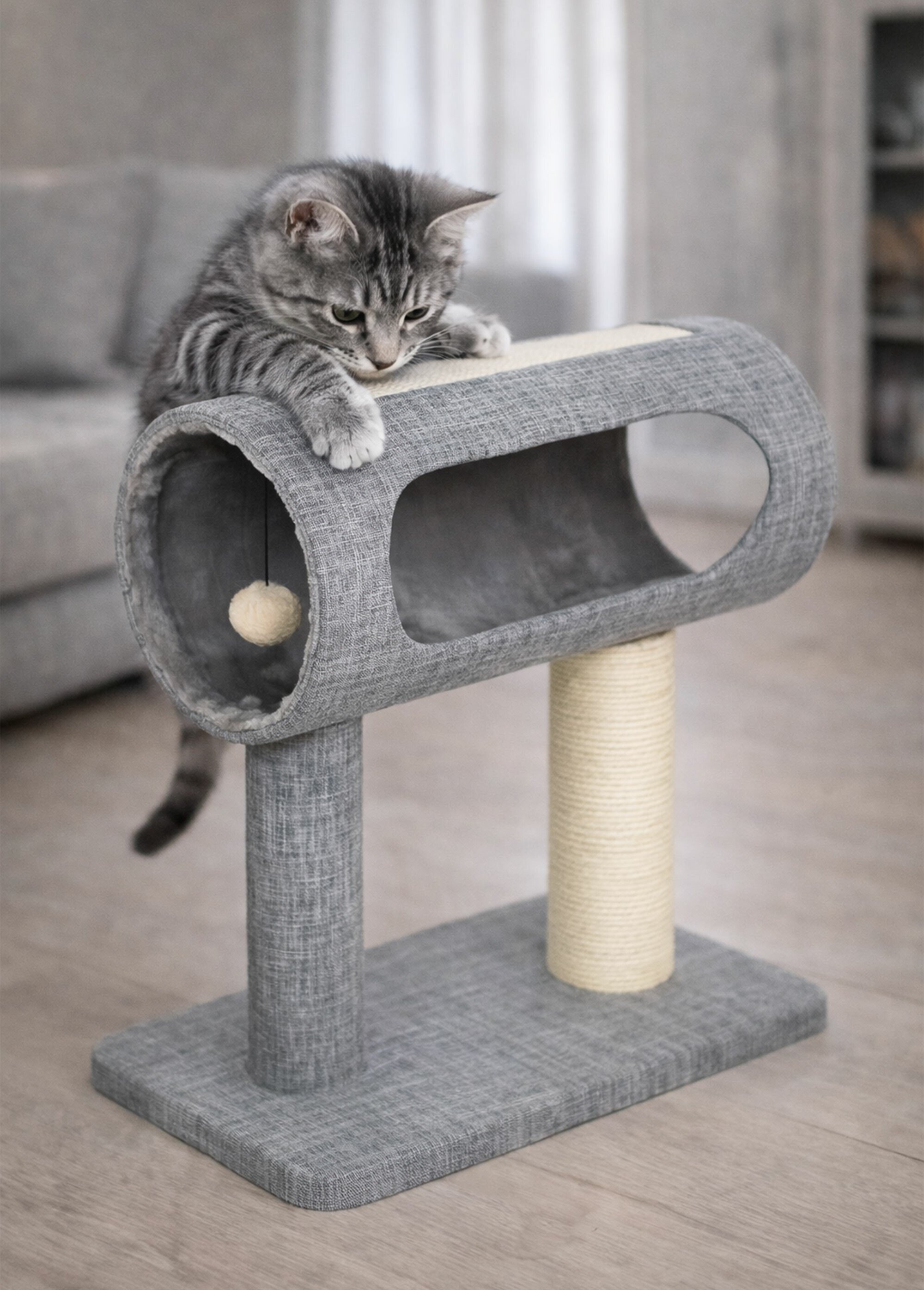 Arbre à chat design avec tunnel GRIS RIG-00006113EL SI1