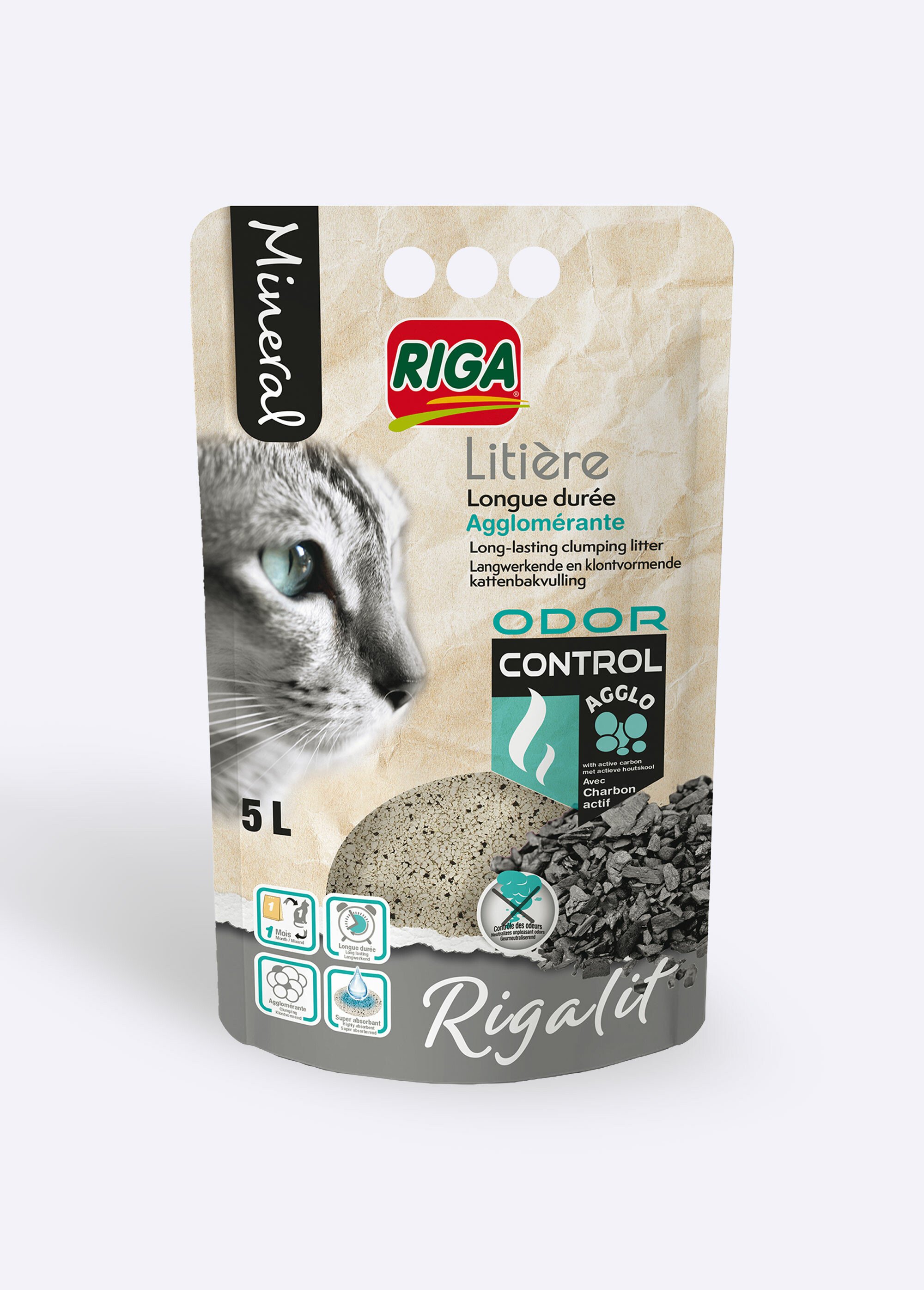 Litière longue durée au charbon actif GRIS RIG-00006018EL FA1