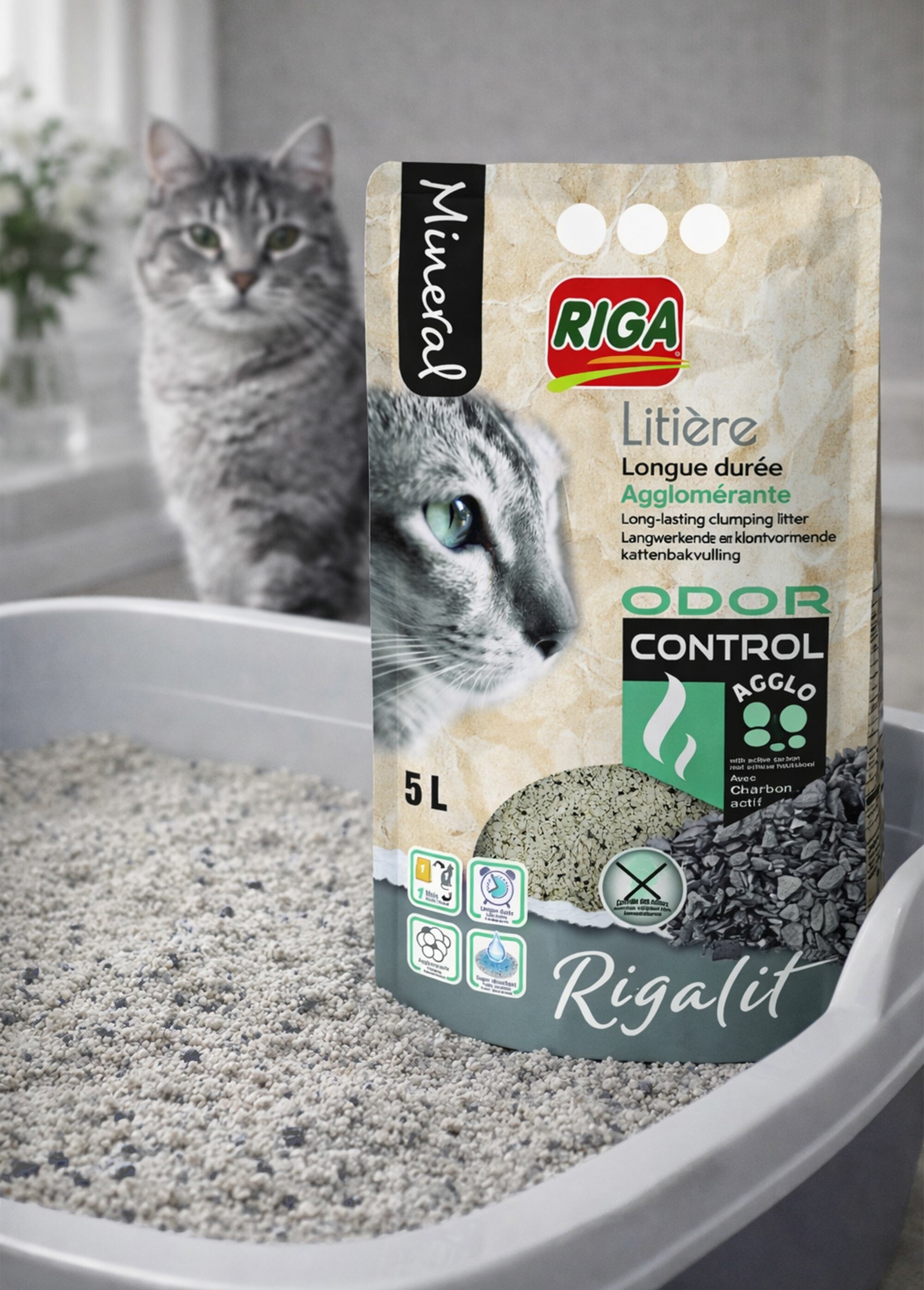 Litière longue durée au charbon actif GRIS RIG-00006018EL SI1