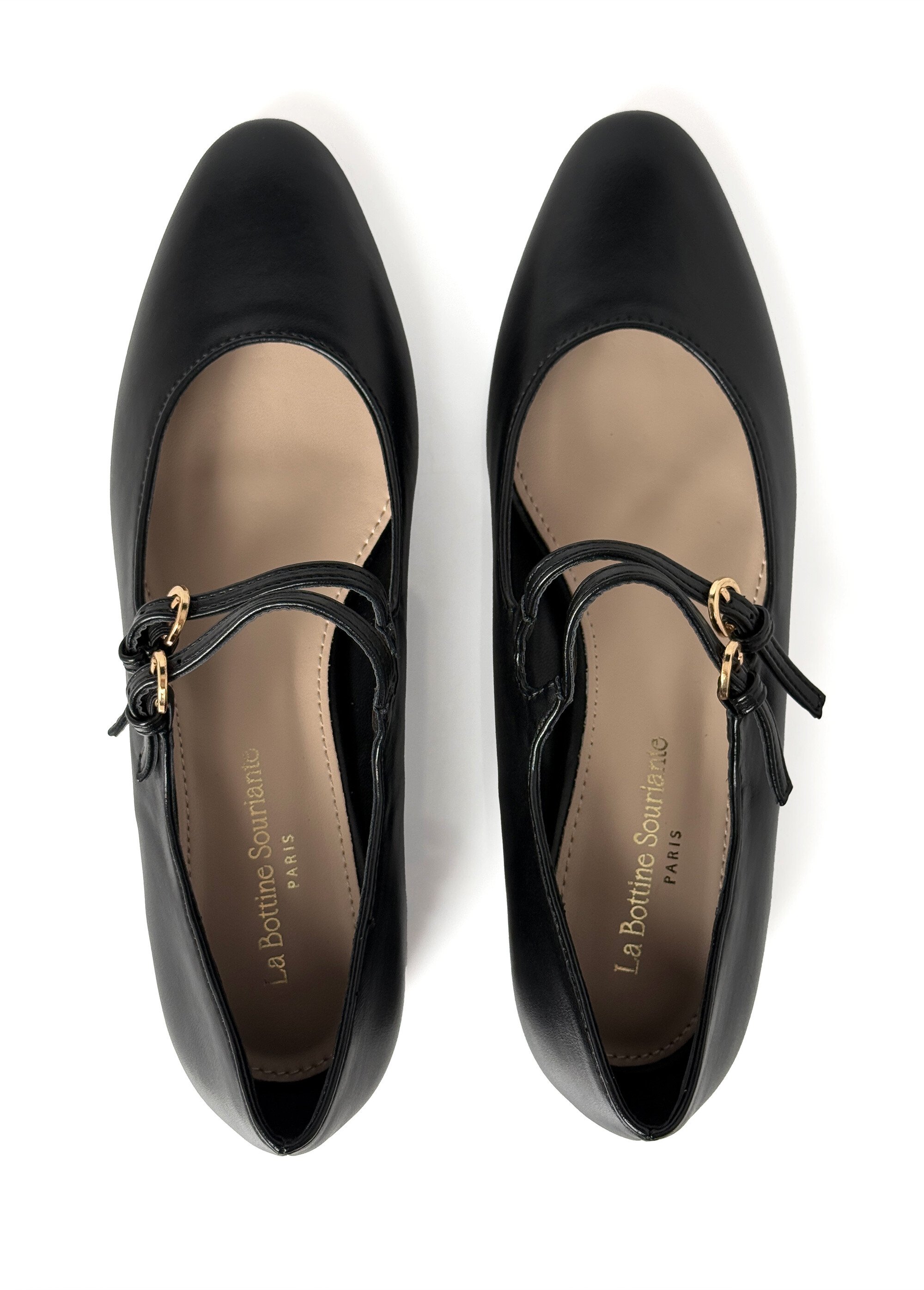 Ballerines babies à brides, simili cuir Femme Noir LBSBLQ1100 OV1