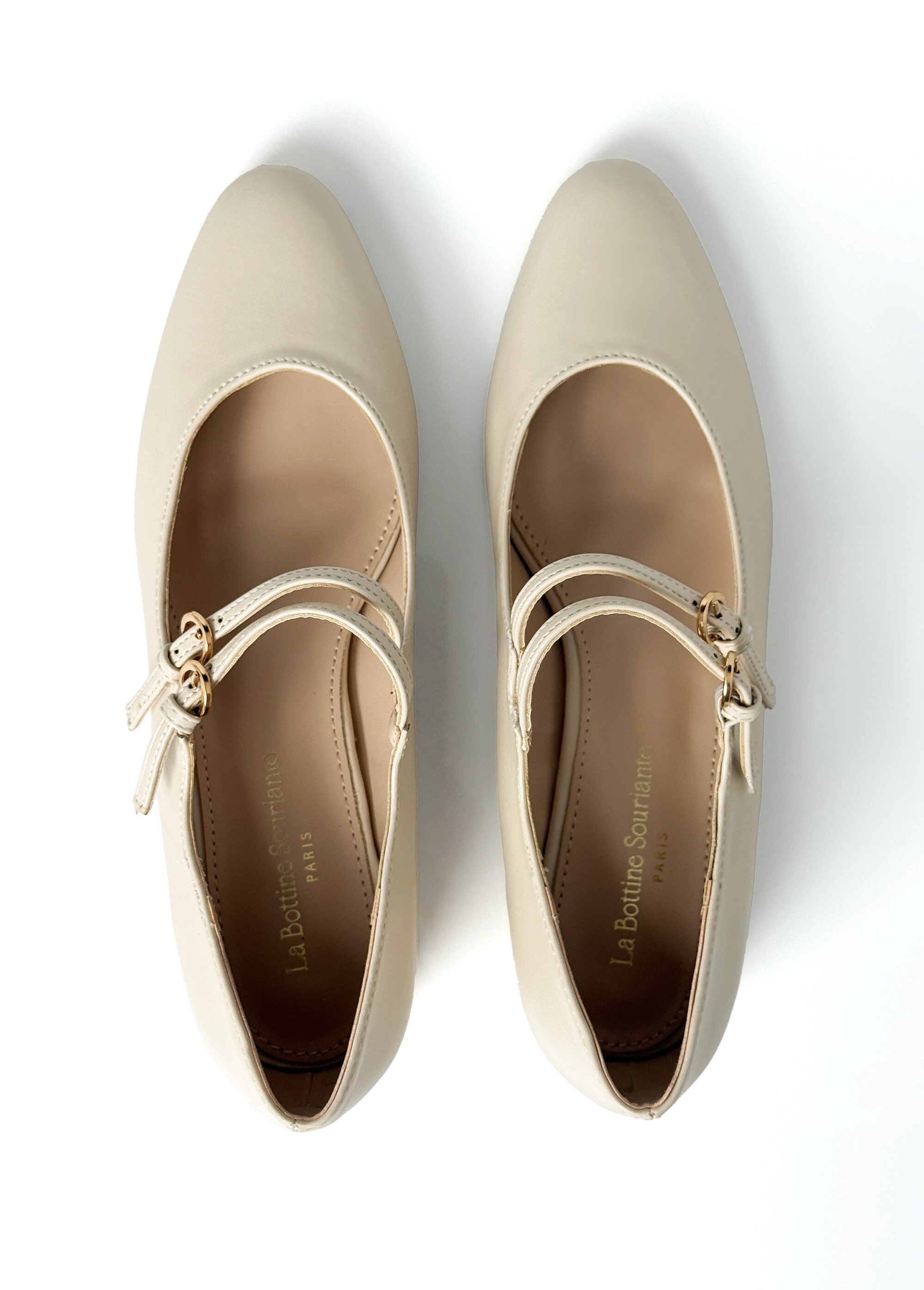 Ballerines babies à brides, simili cuir Femme Beige LBSBLQ1100 OV1