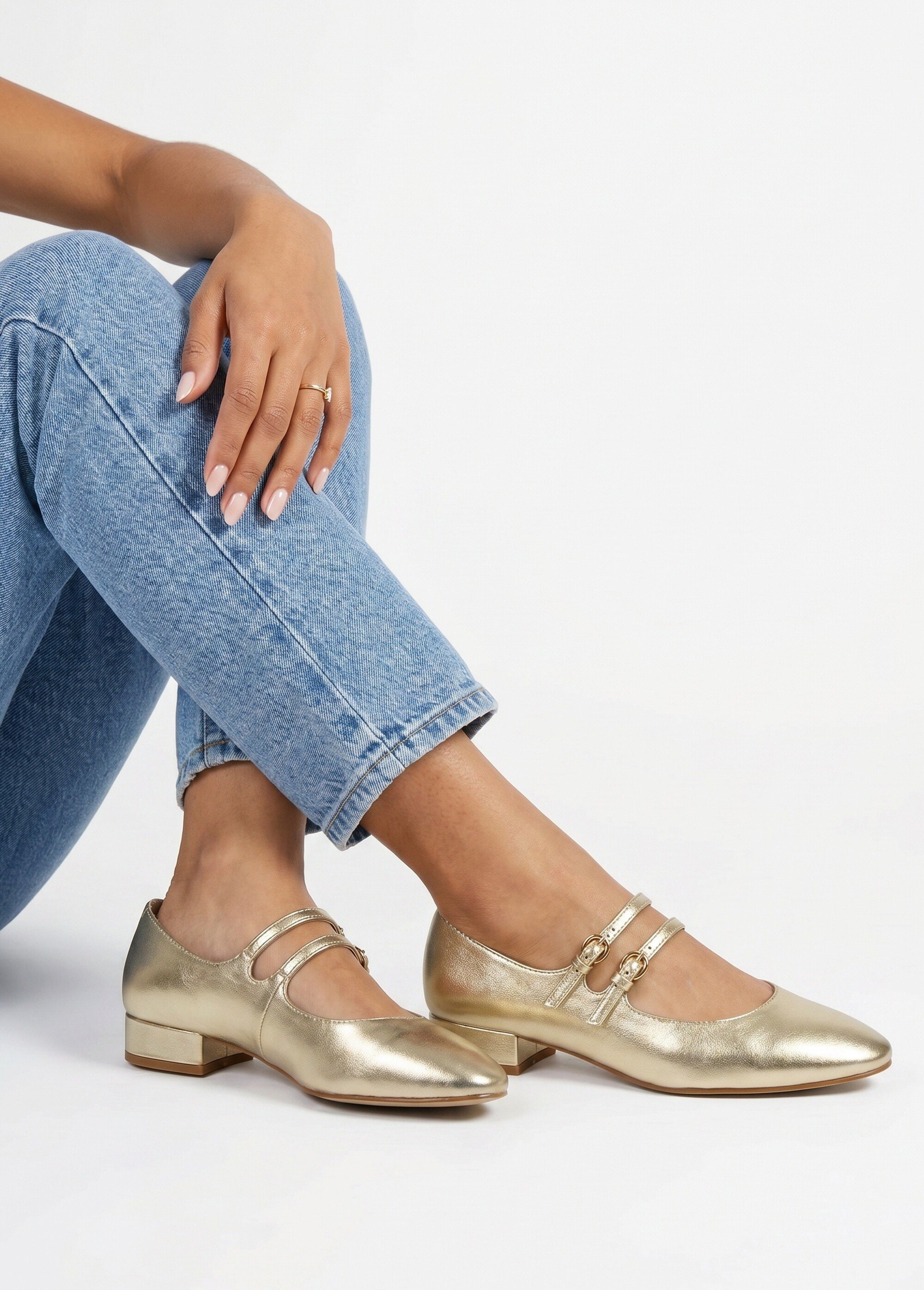Ballerines babies à brides, simili cuir Femme Doré LBSBLQ1100 SI1