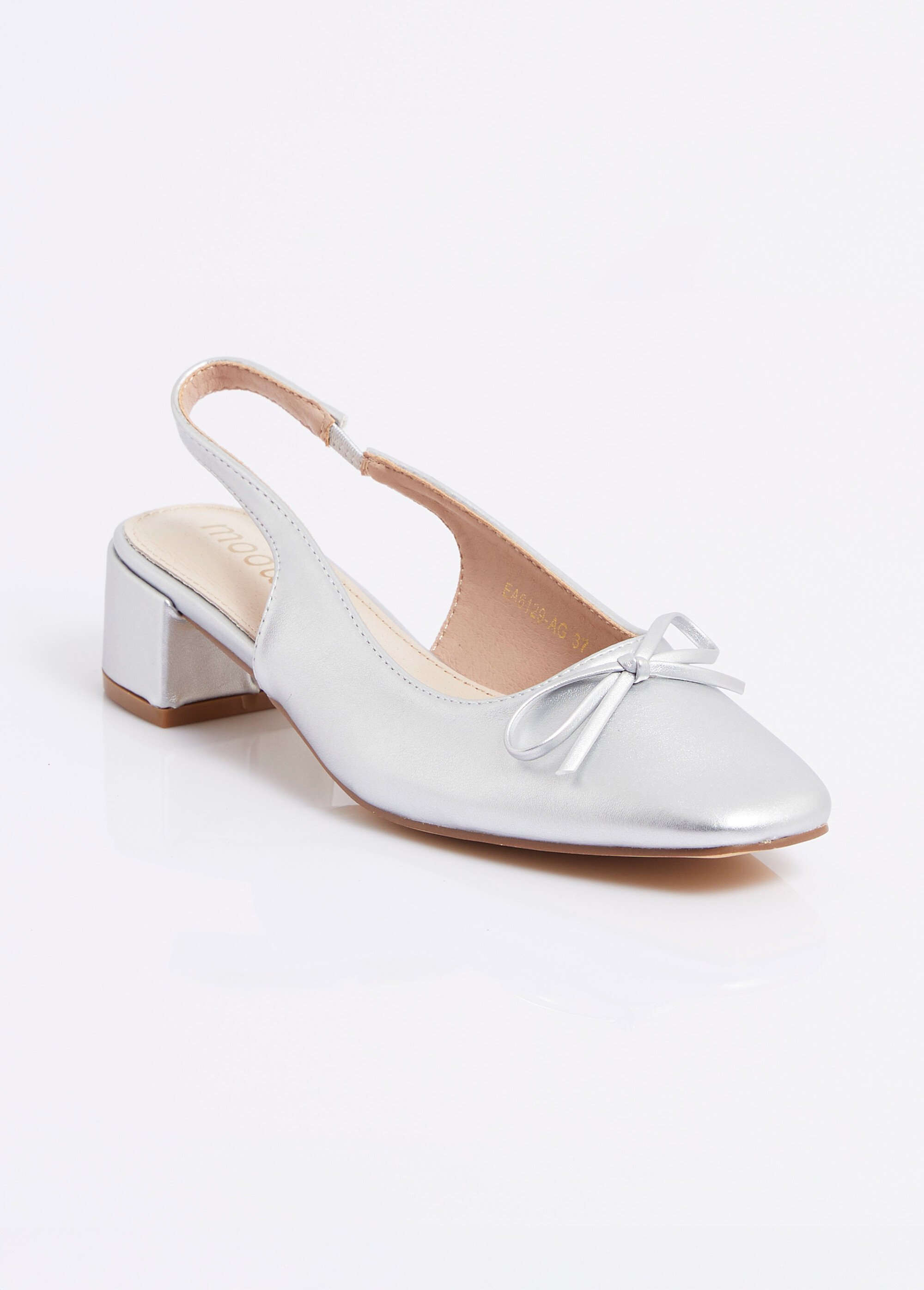 Ballerines slingback, petit talon enrobé Femme Argenté MYSEA6129 FA1