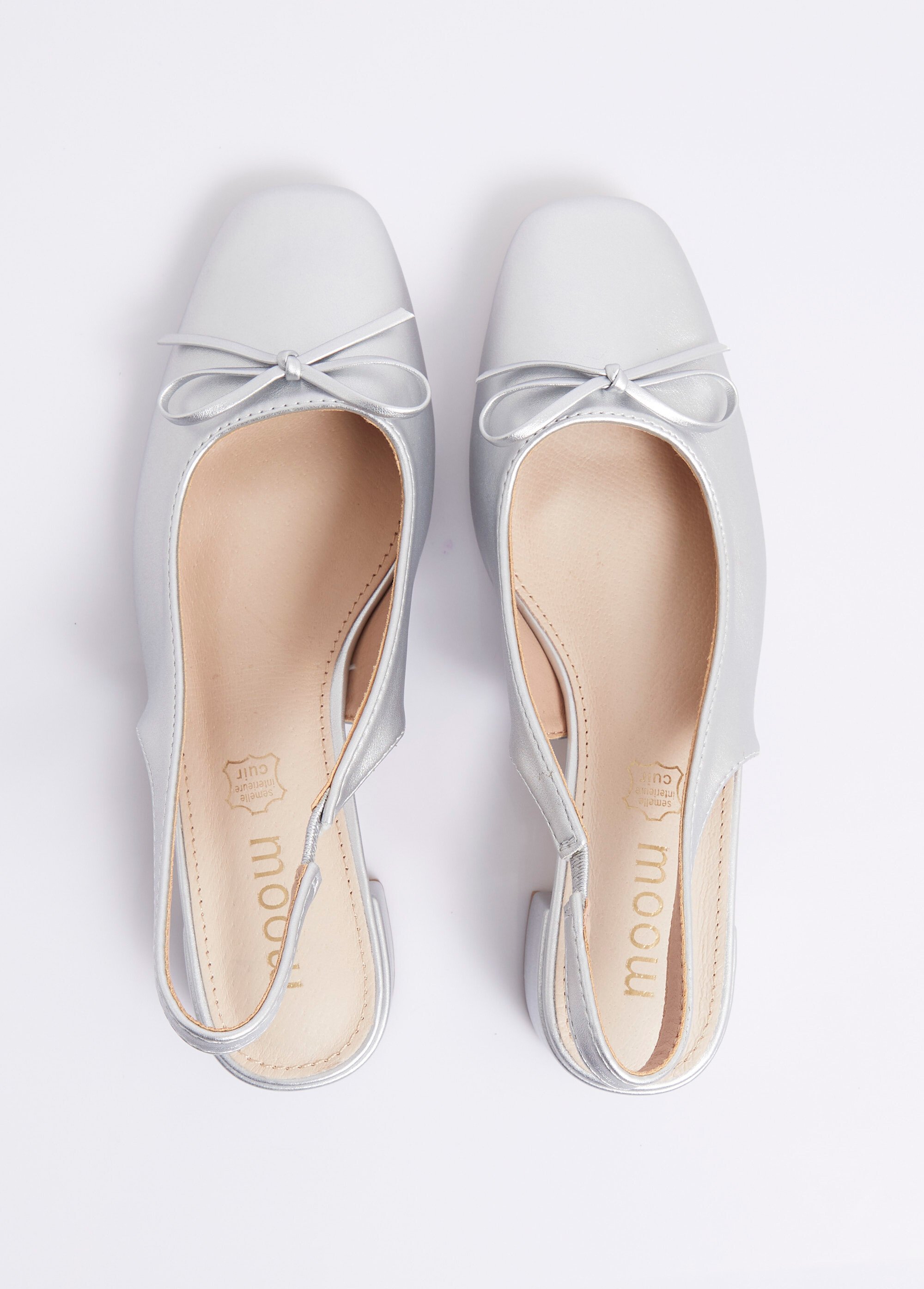 Ballerines slingback, petit talon enrobé Femme Argenté MYSEA6129 OV1