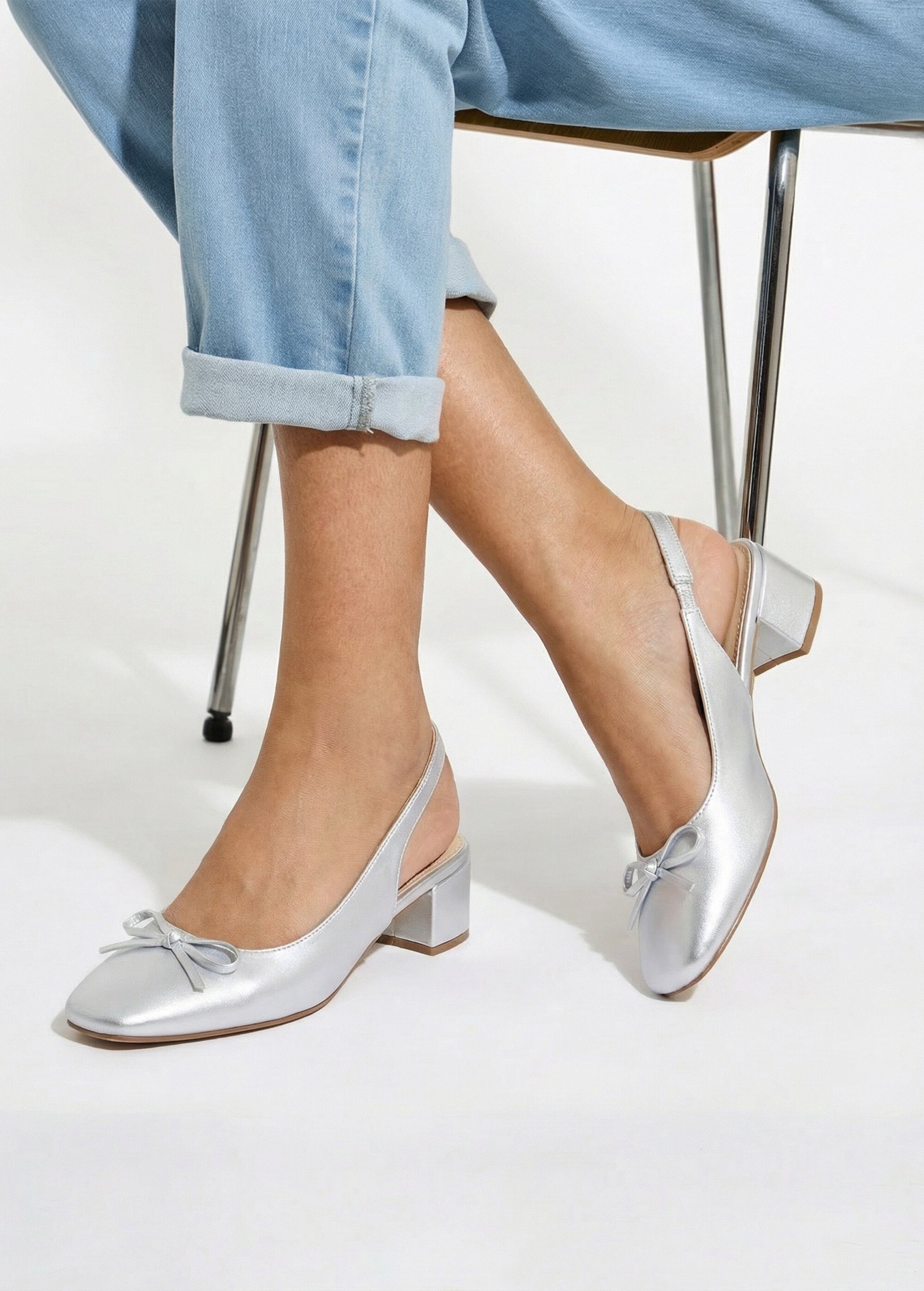 Ballerines slingback, petit talon enrobé Femme Argenté MYSEA6129 SI1