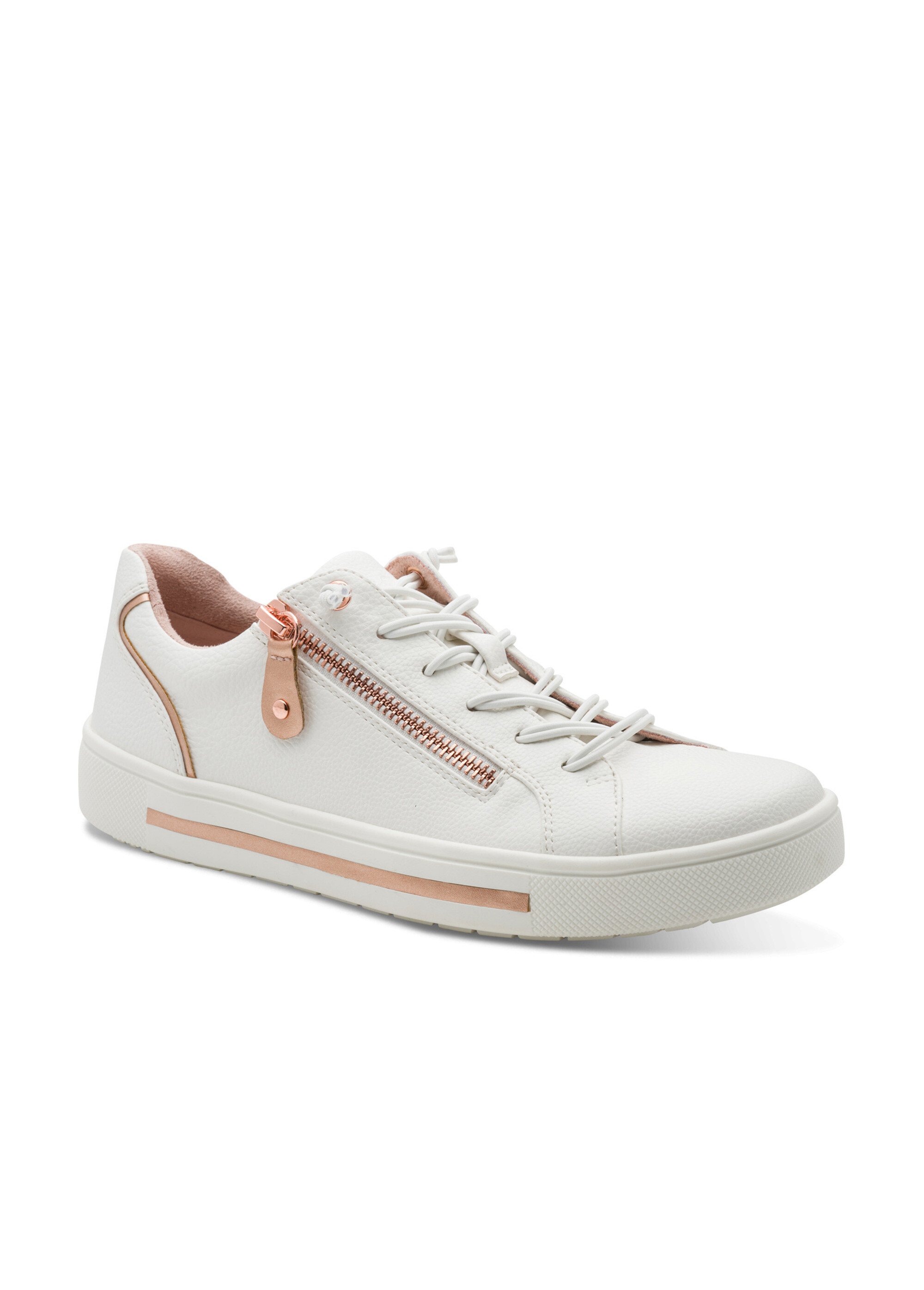 Baskets avec lacets élastiqués et zips Femme Blanc JAN82366042 FA1