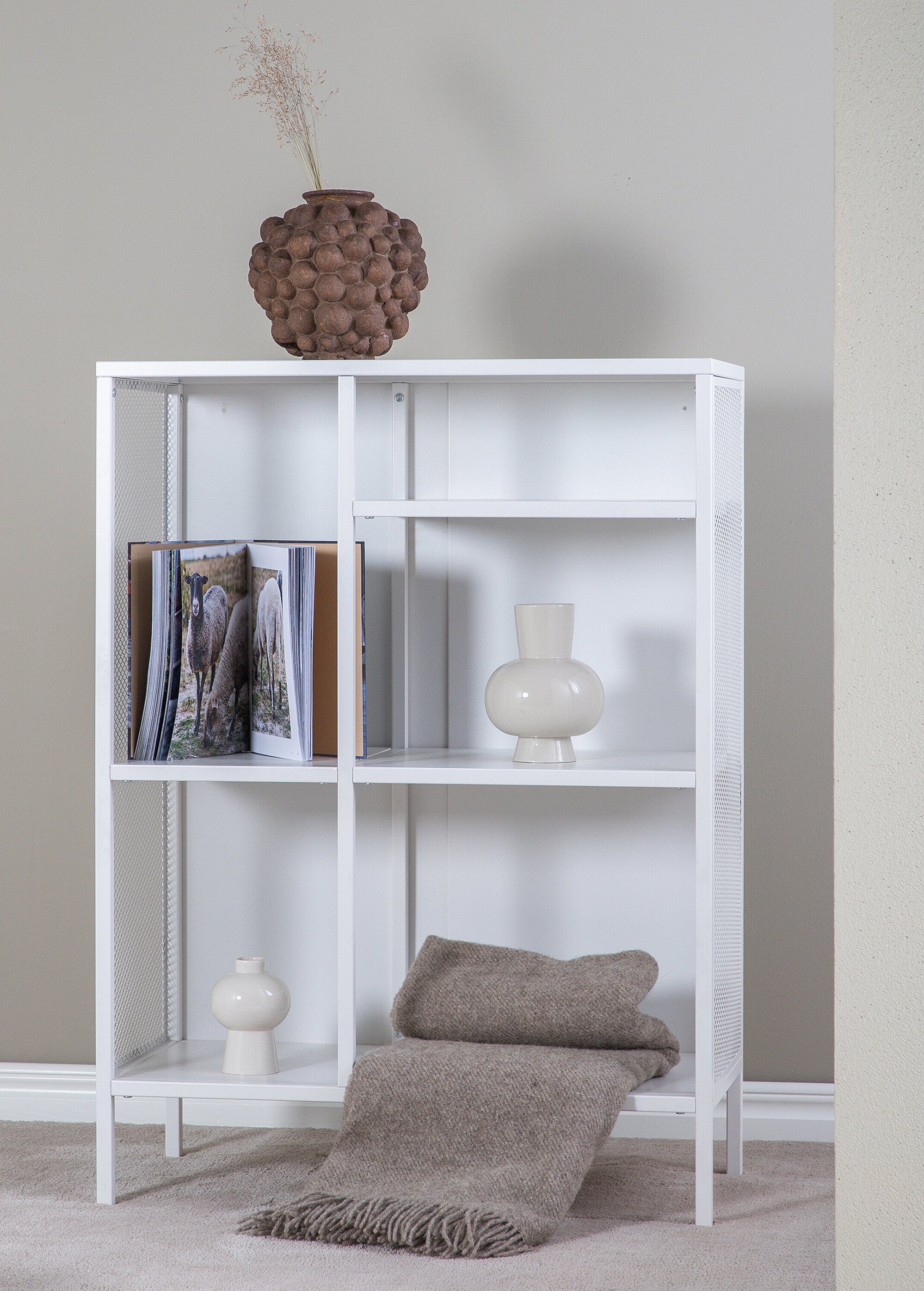 Bibliothèque ouverte, cotés grillagés BLANC VEN-15357 SI1