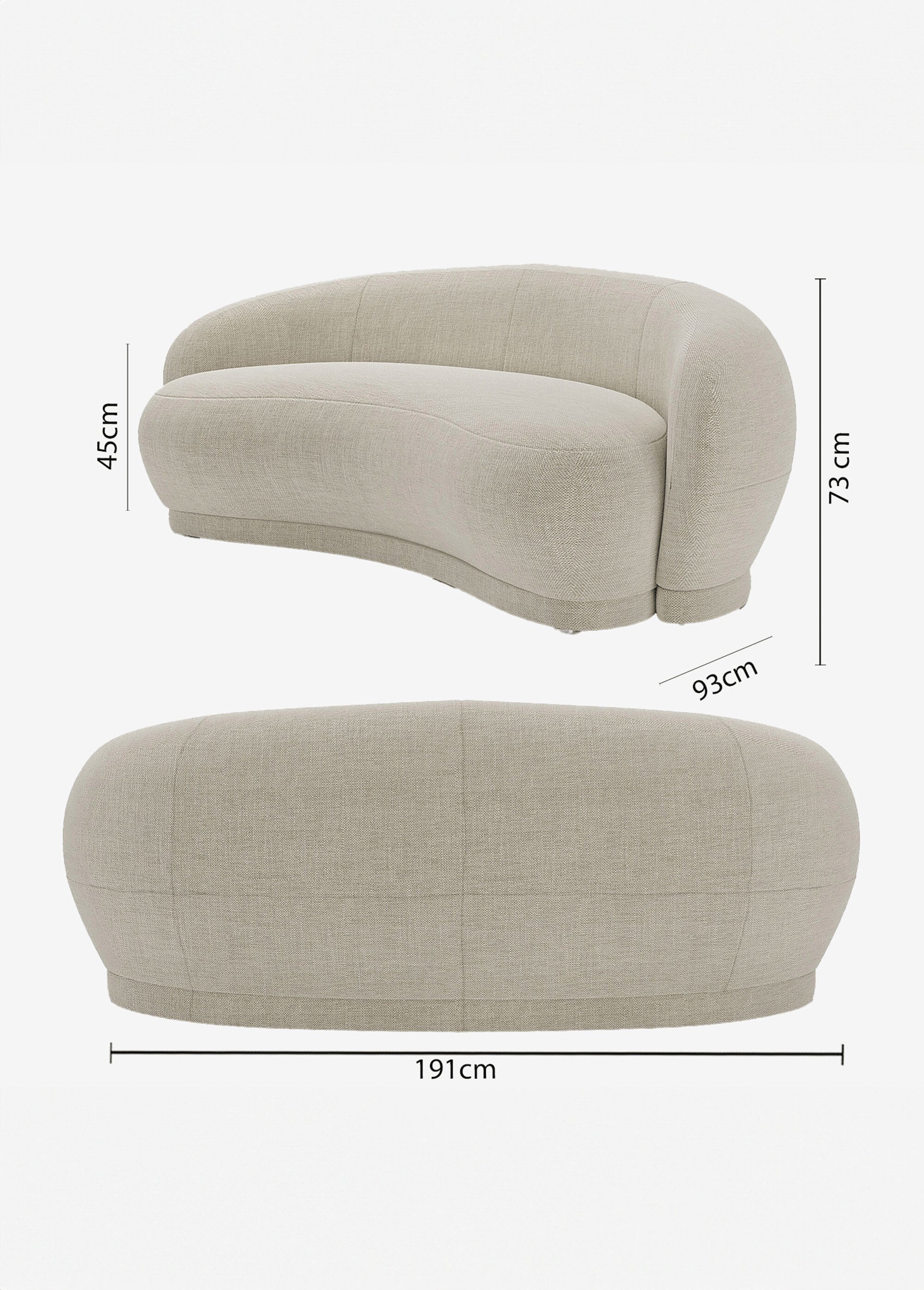 Canapé design minimaliste en tissu BEIGE POT-BIANCA DE1