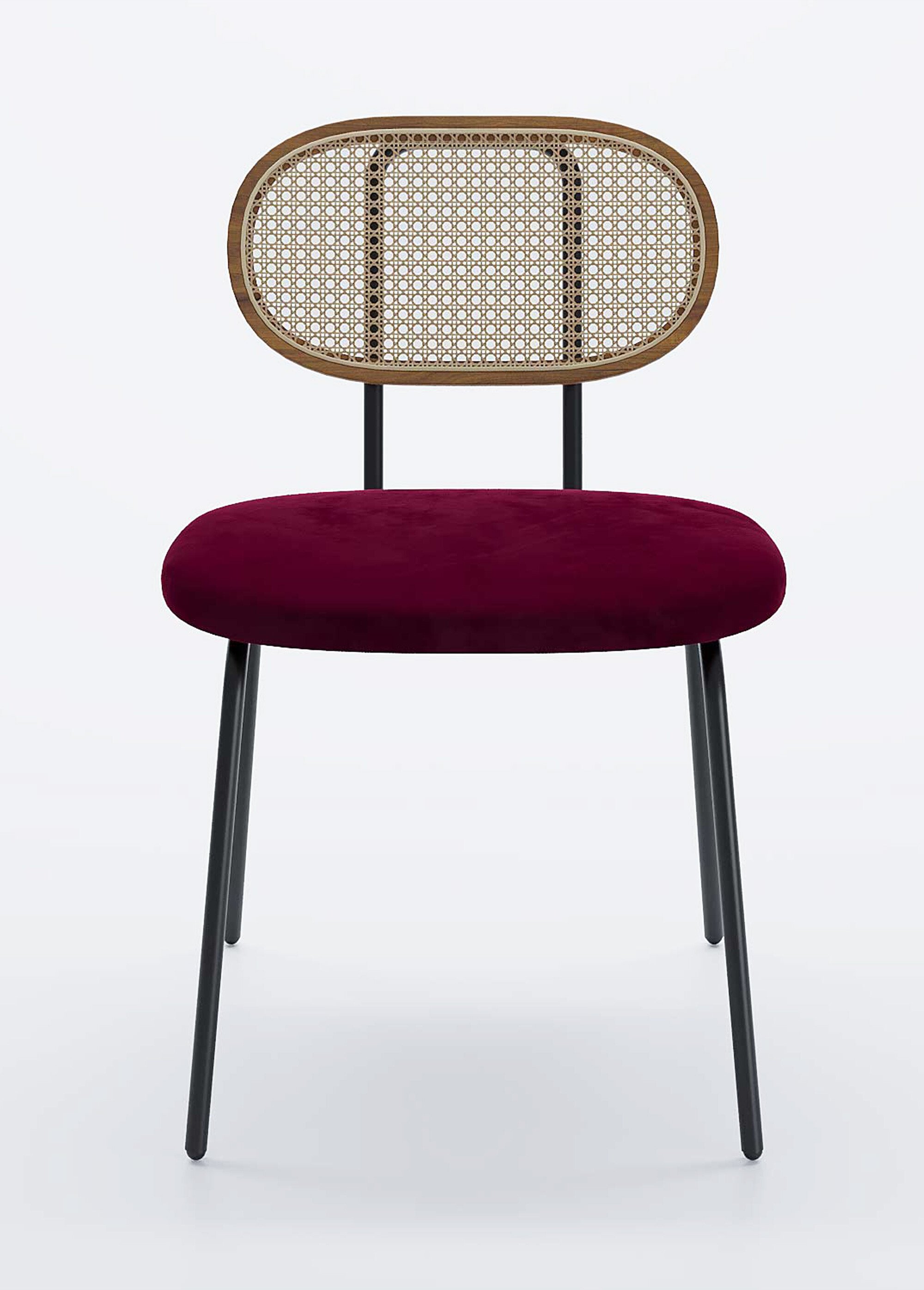 Chaises cannage rotin et assise textile ROUGE POT-GABRIELLE FA2