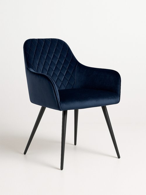 Fauteuil de salle à manger en velours 1B BLEU HN-1001158 FA1