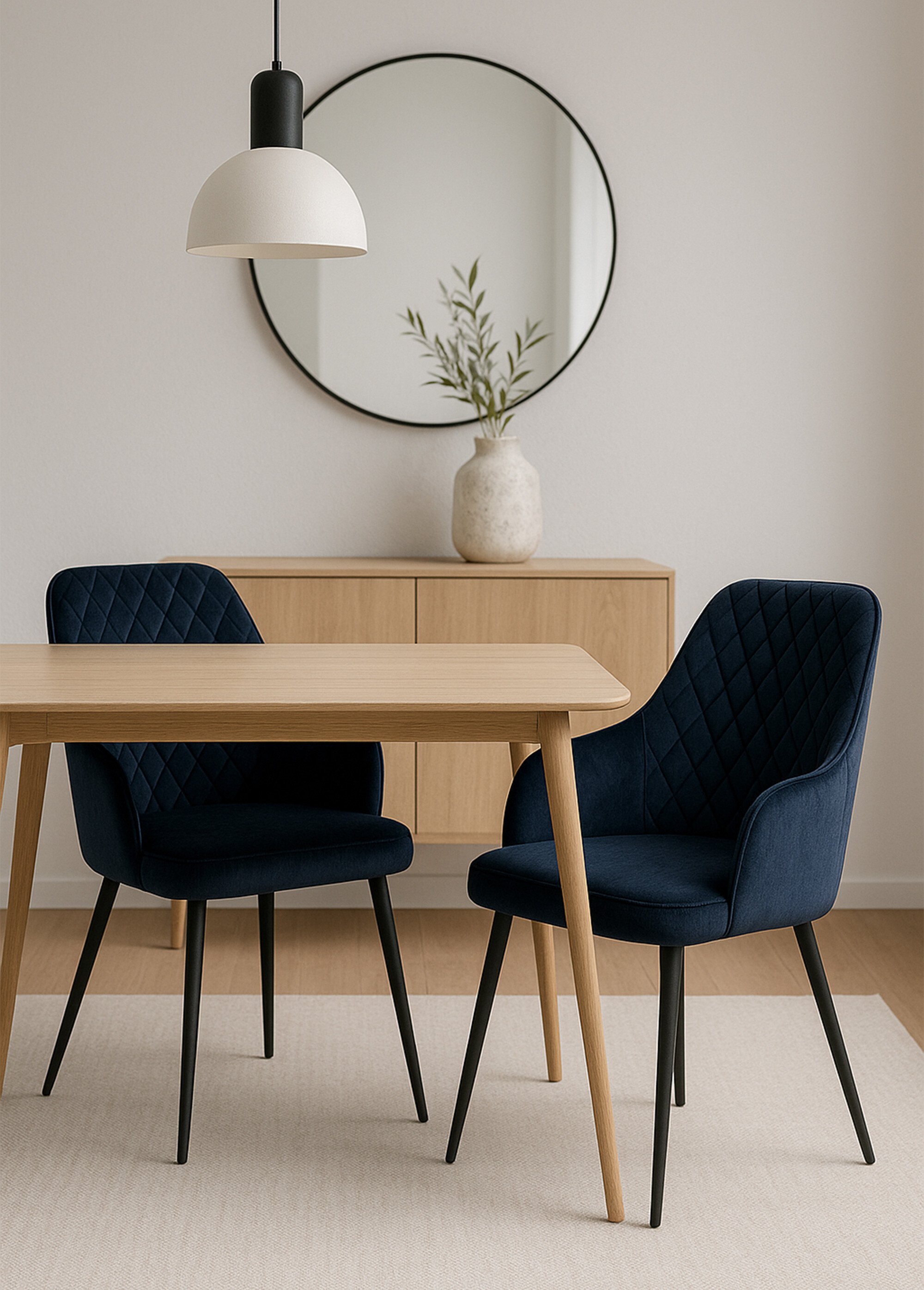 Fauteuil de salle à manger en velours 1B BLEU HN-1001158 SI1