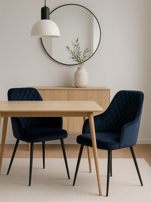 Fauteuil de salle à manger en velours 1B BLEU HN-1001158 SI1