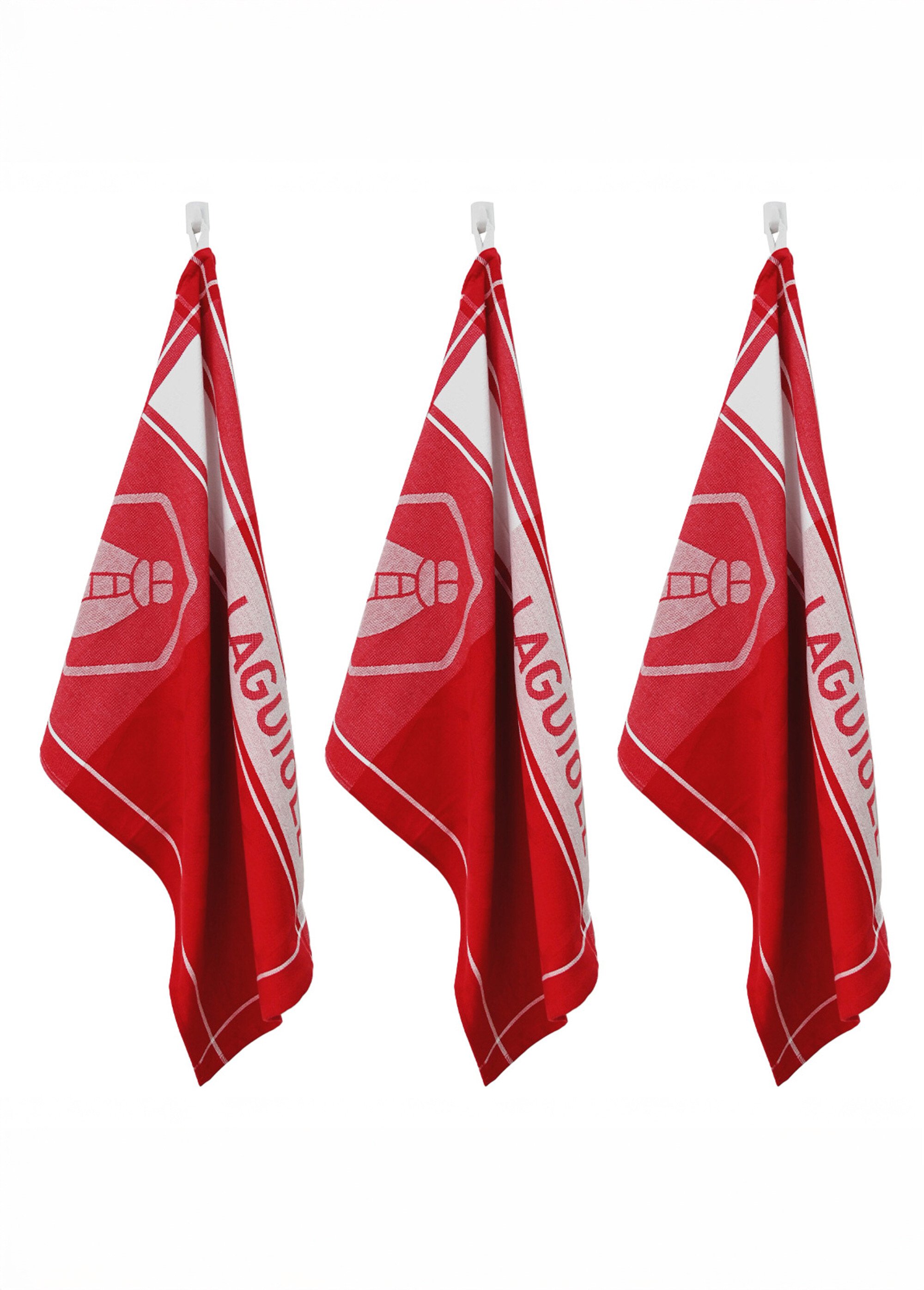 Lot de 3 torchons jacquard assortis, Miel 2R Rouge 9270135 FA1