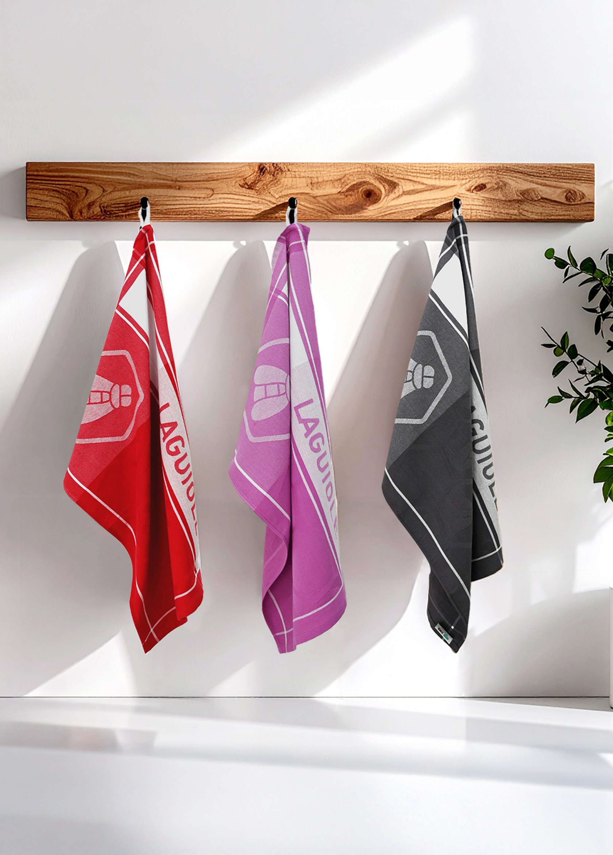 Lot de 3 torchons jacquard assortis, Miel 2R Rouge 9270135 SI1