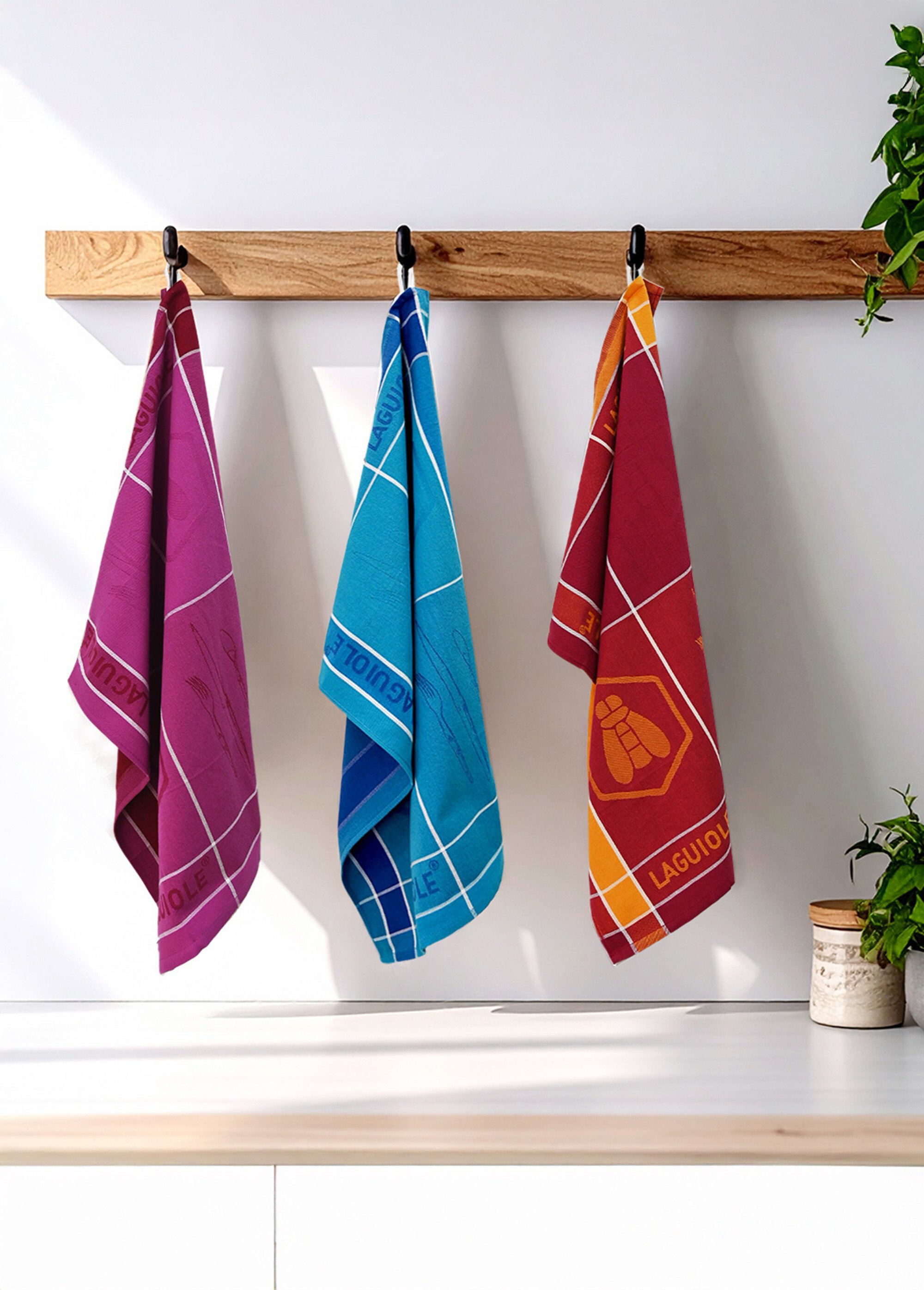 Lot de 3 torchons jacquard assortis, Tartans 1O Orange 9270150 SI1