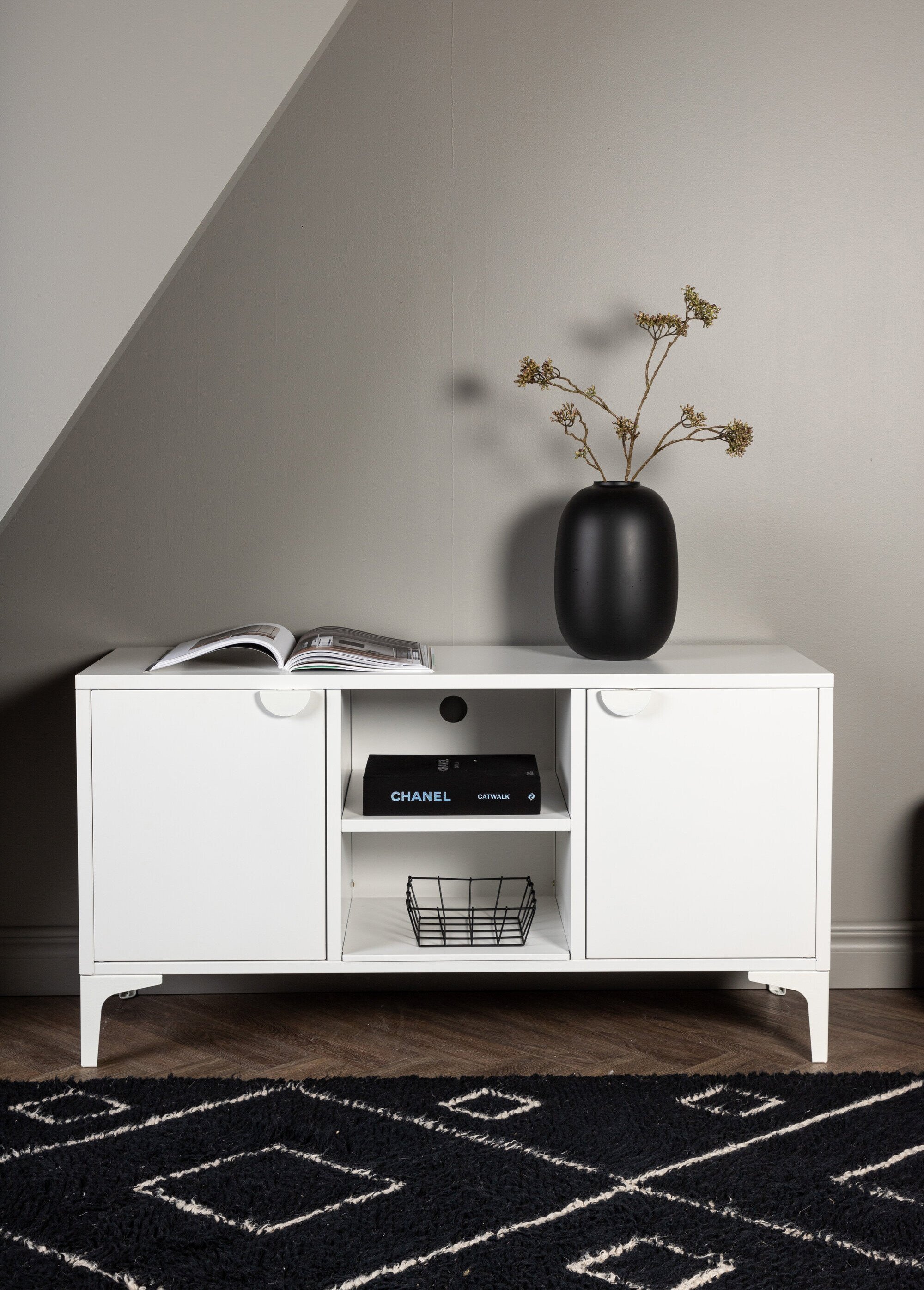 Meuble bas 2 portes 2 tablettes en acier BLANC VEN-15618 SI1