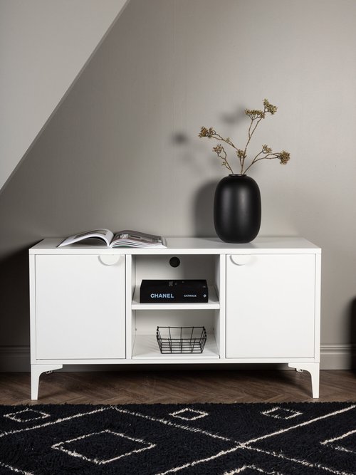 Meuble bas 2 portes 2 tablettes en acier BLANC VEN-15618 SI1