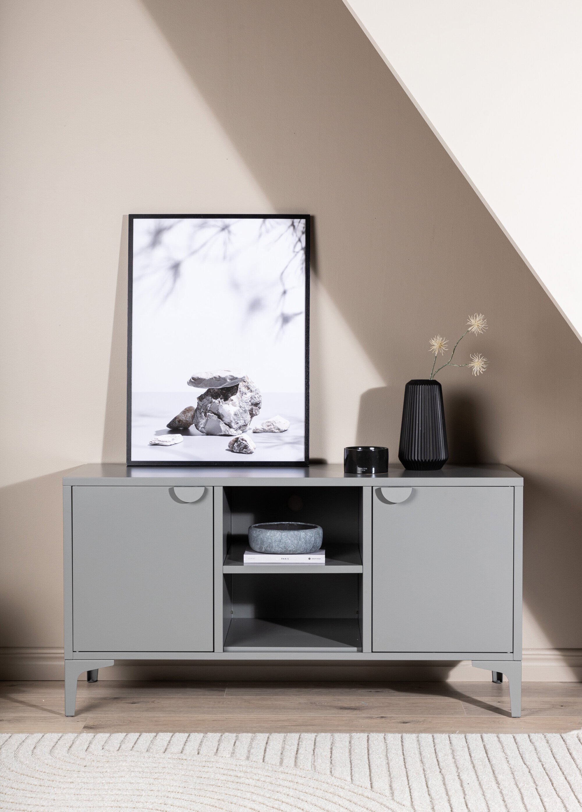 Meuble bas 2 portes 2 tablettes en acier GRIS VEN-15618 SI1