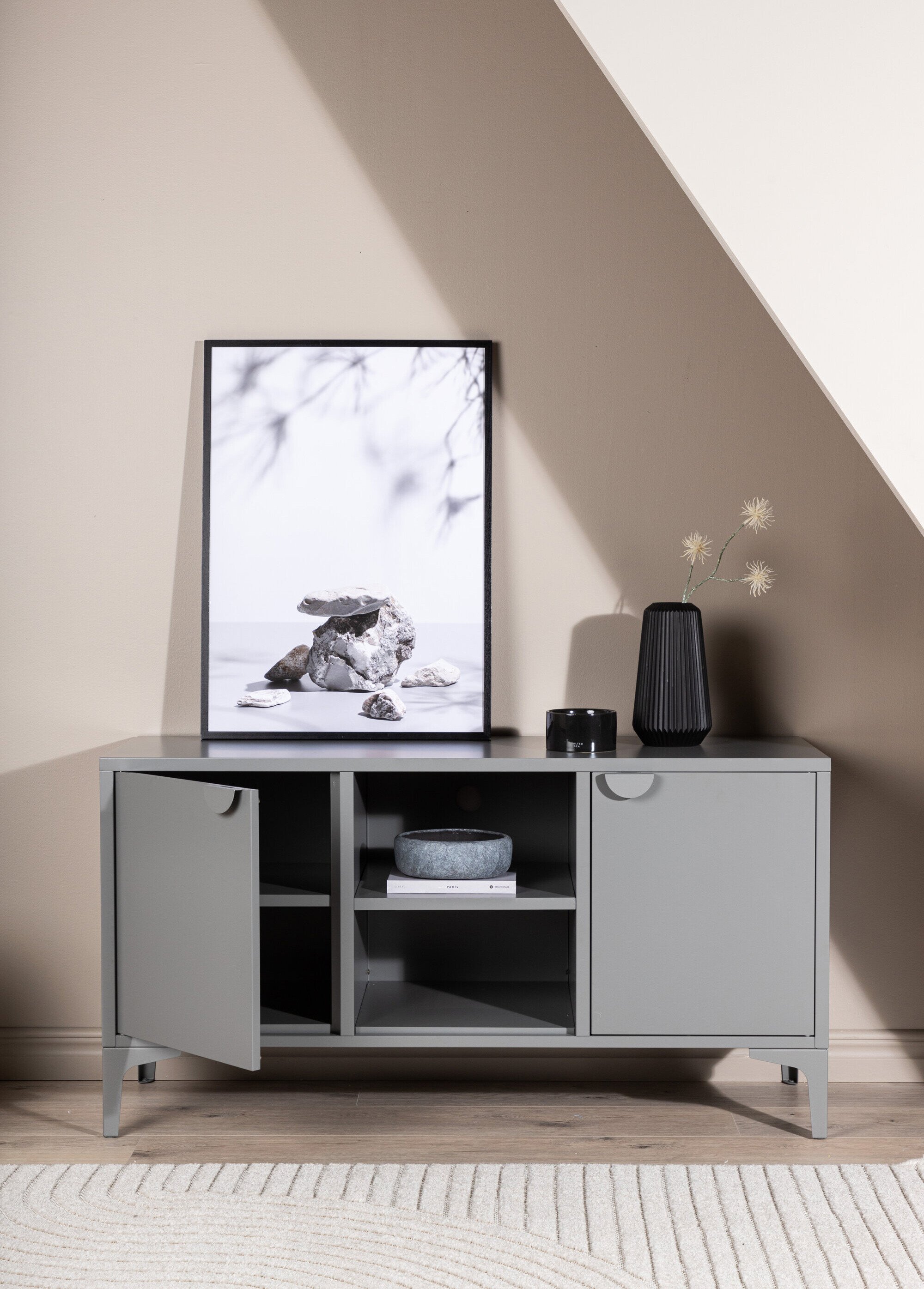 Meuble bas 2 portes 2 tablettes en acier GRIS VEN-15618 SI2