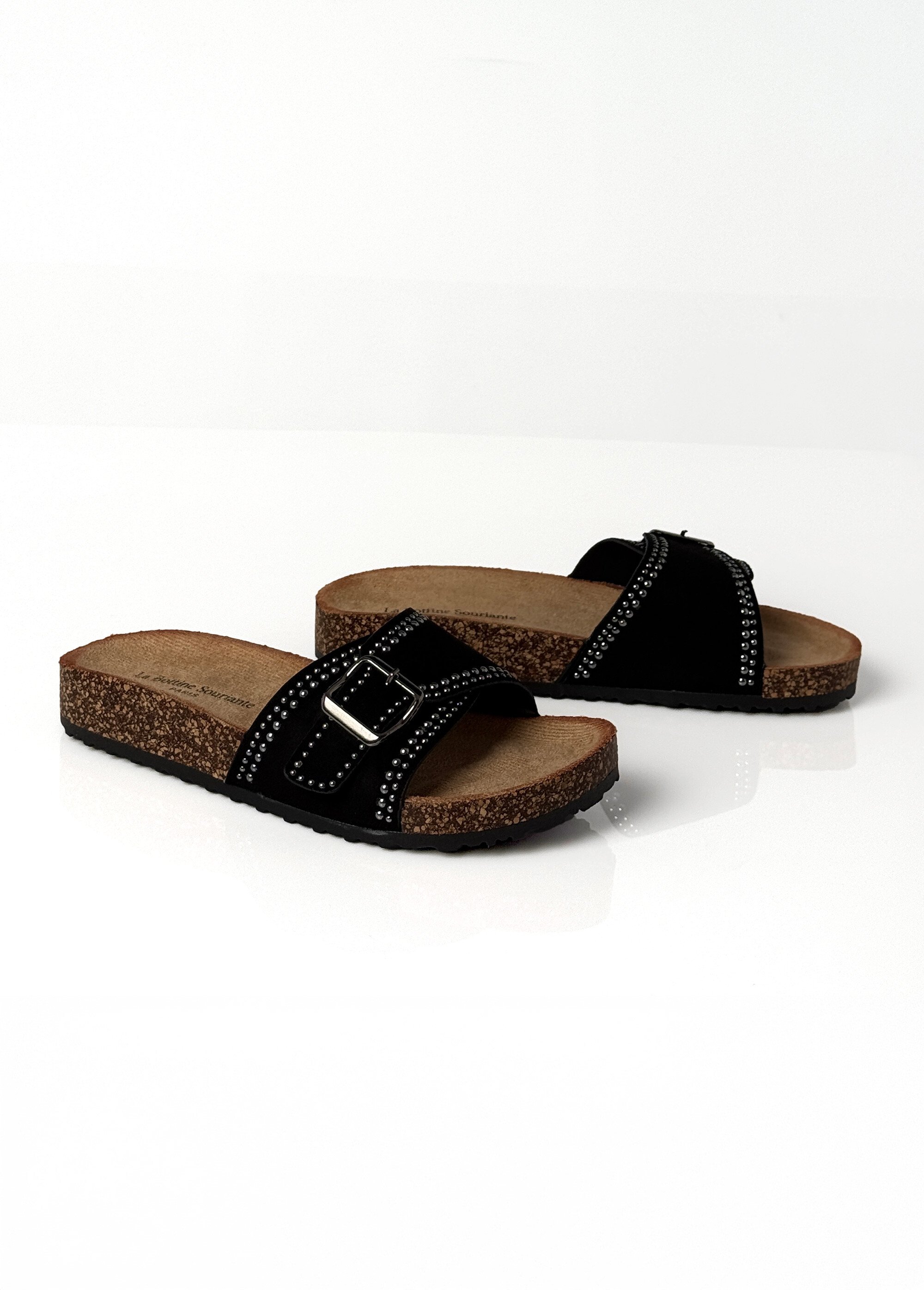 Mules anatomiques suédine, clous métal