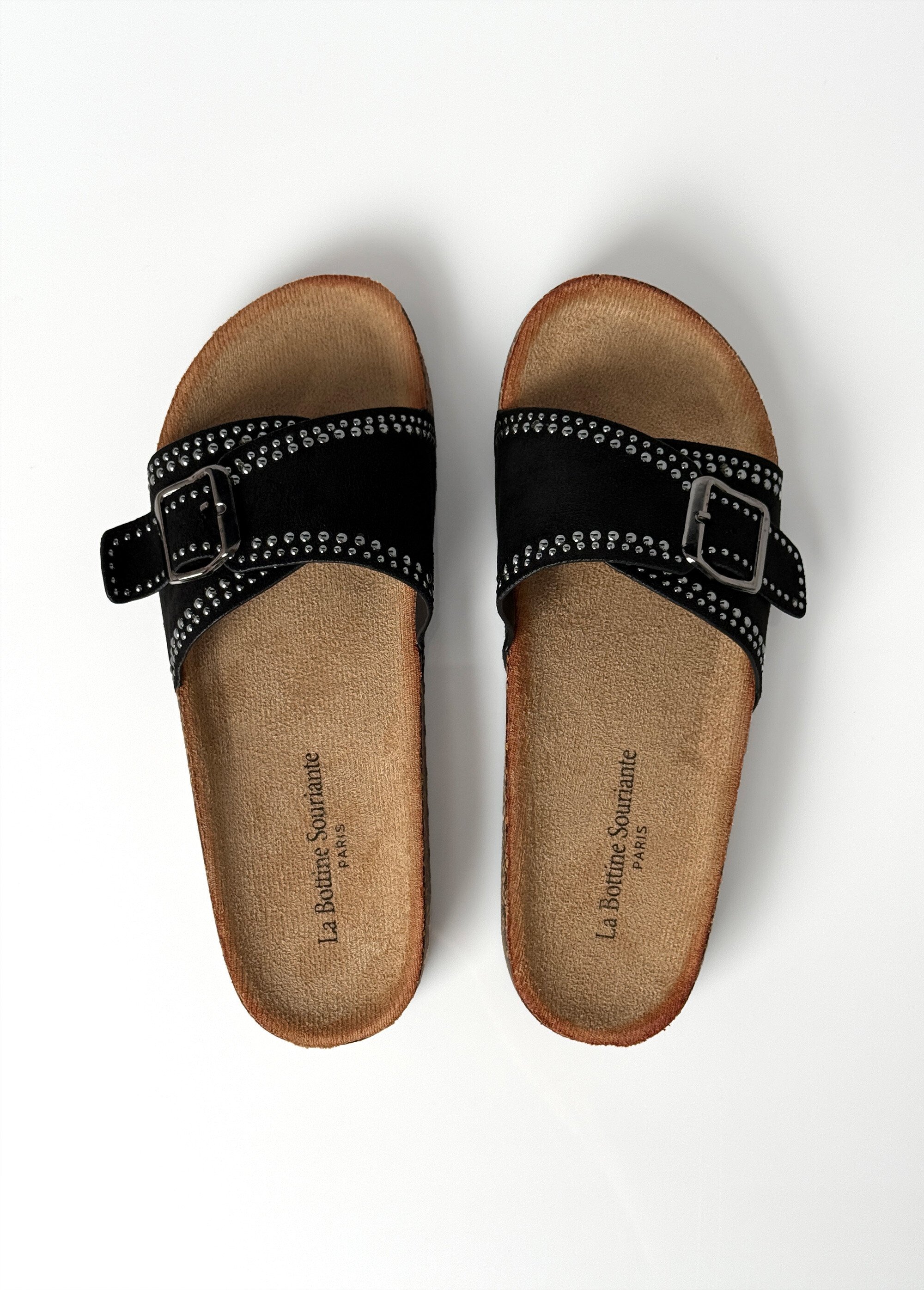 Mules anatomiques suédine, clous métal Femme Noir LBSBDL1033 OV1