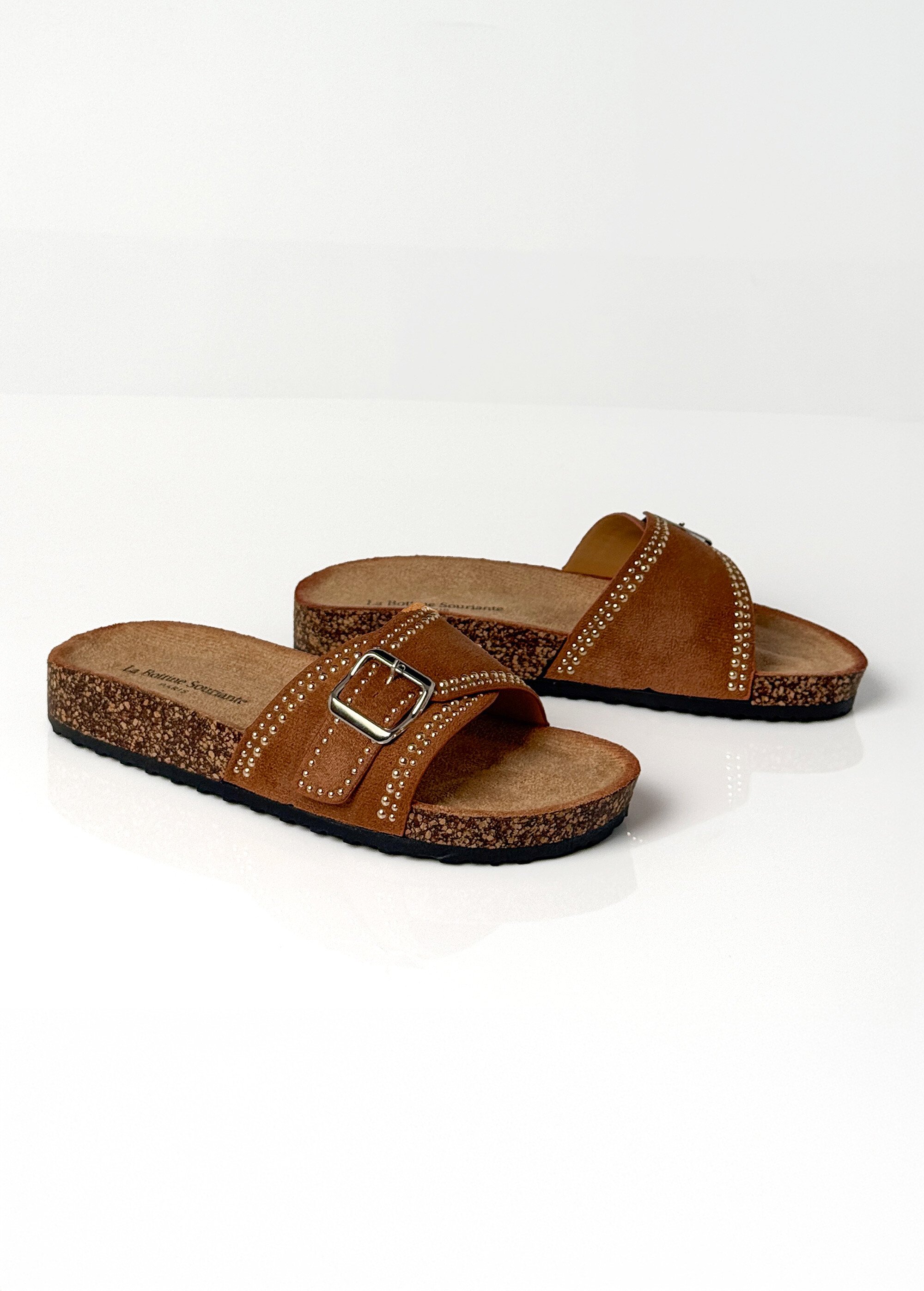 Mules anatomiques suédine, clous métal Femme Marron LBSBDL1033 DE1