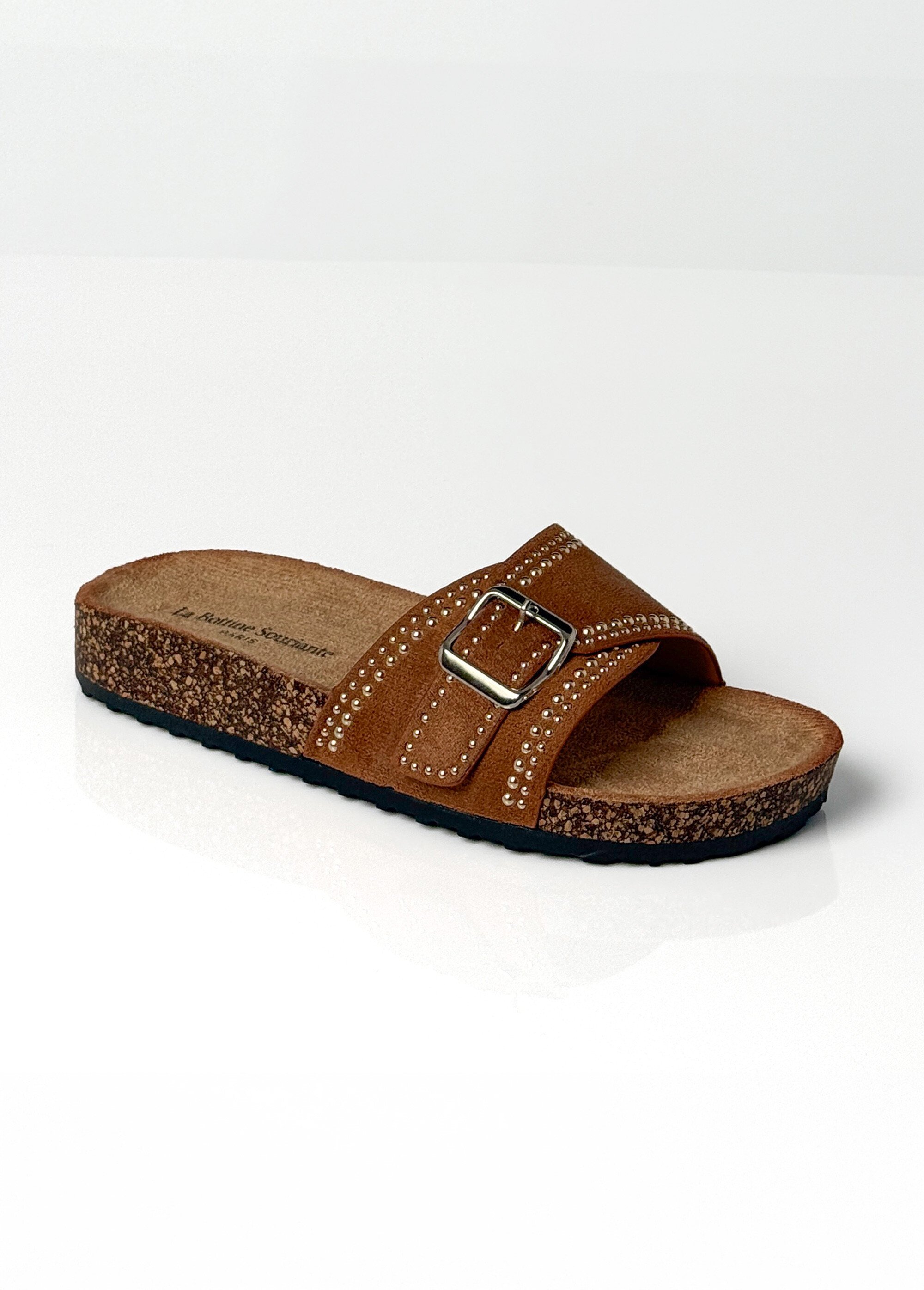 Mules anatomiques suédine, clous métal