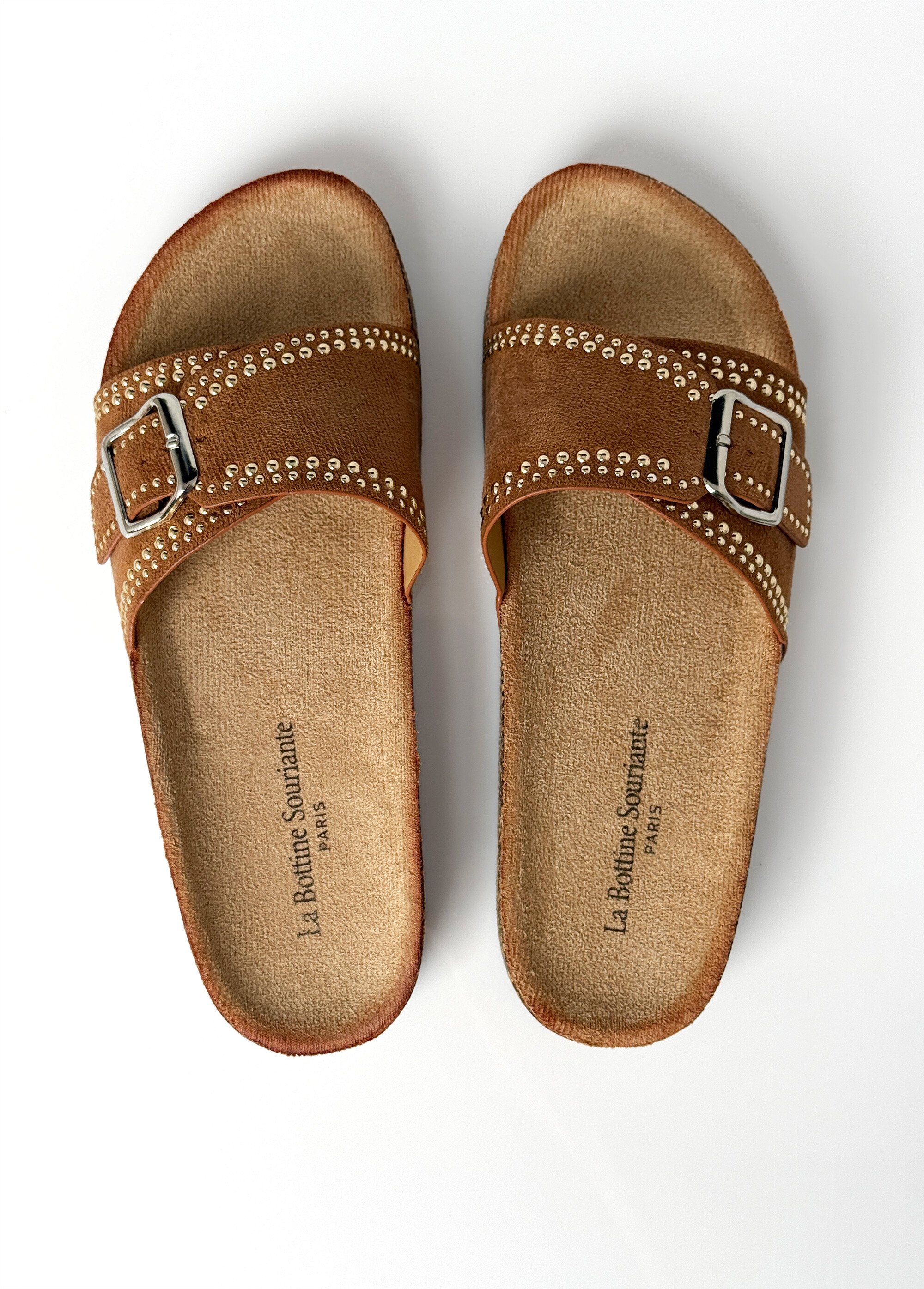 Mules anatomiques suédine, clous métal Femme Marron LBSBDL1033 OV1
