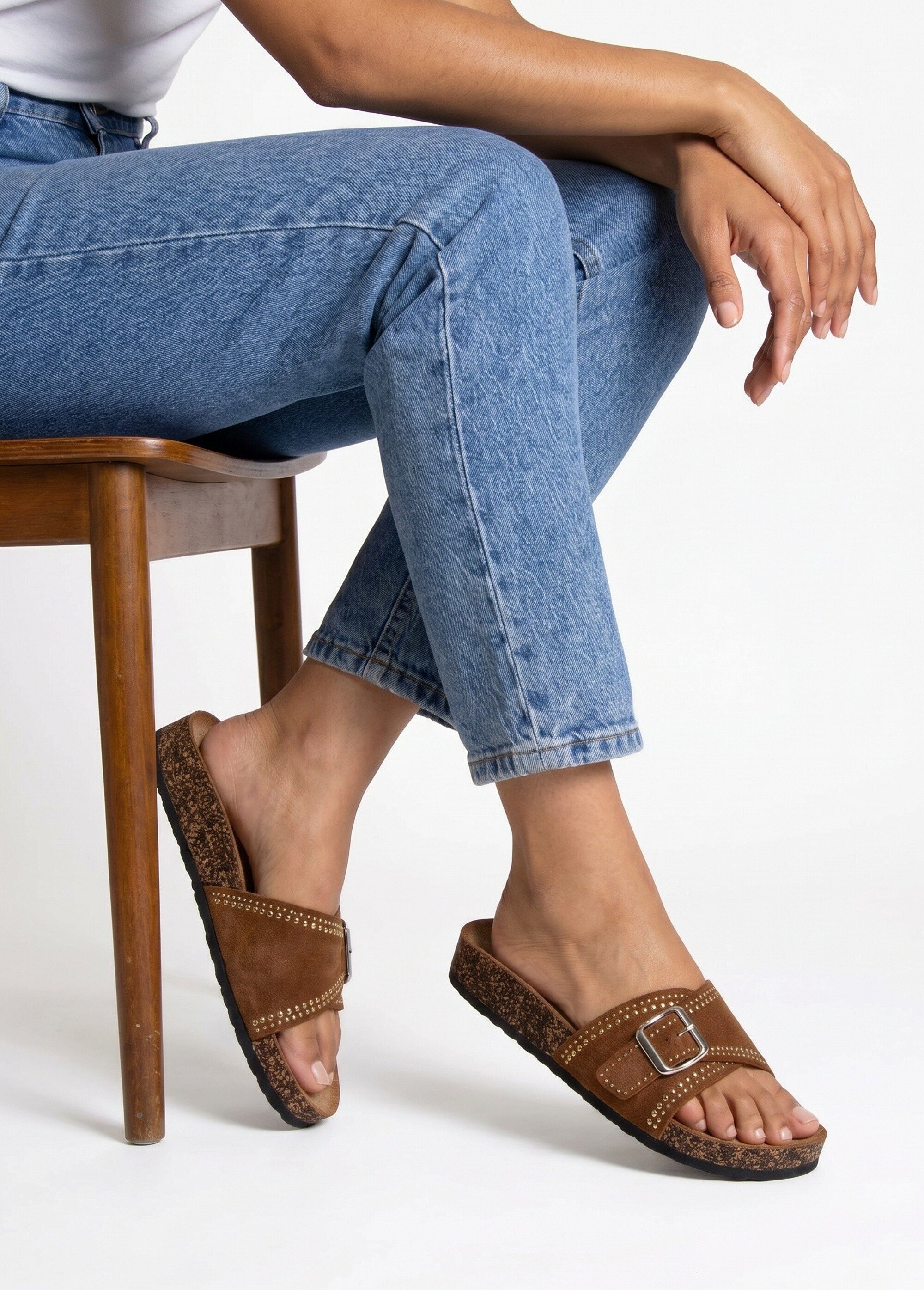 Mules anatomiques suédine, clous métal Femme Marron LBSBDL1033 SI1