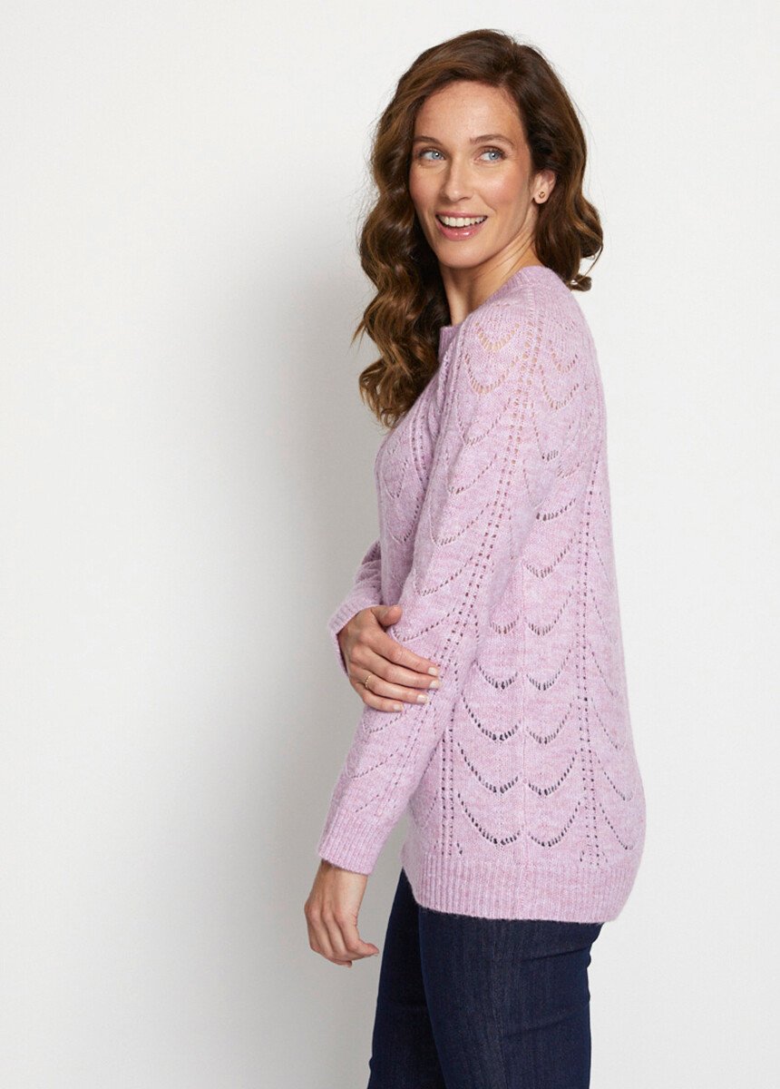 Pull maille chinée ajourée col rond Femme Violet PALAJA-EXP DR1