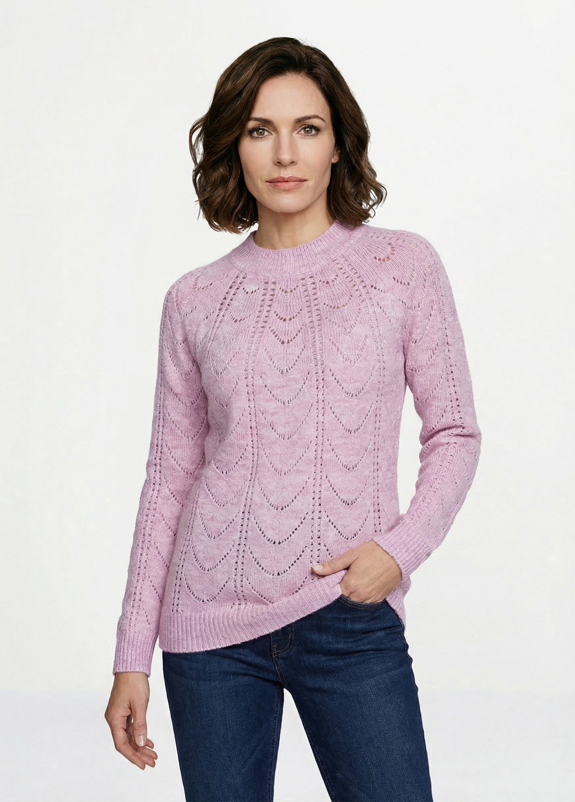 Pull maille chinée ajourée col rond Femme Violet PALAJA FA1