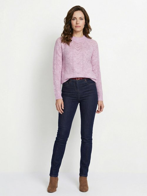 Pull maille chinée ajourée col rond Femme Violet PALAJA SF2