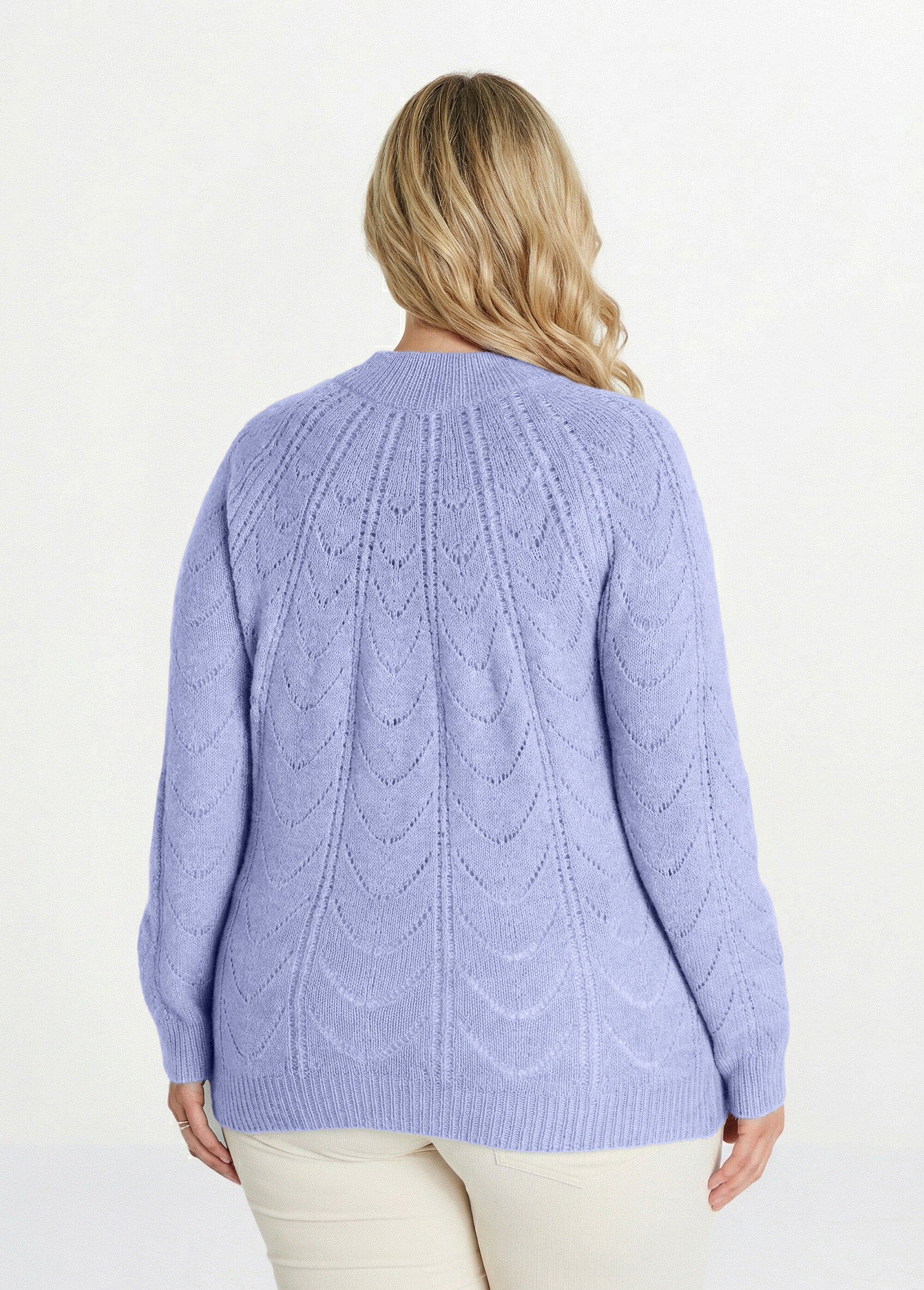 Pull maille chinée ajourée col rond