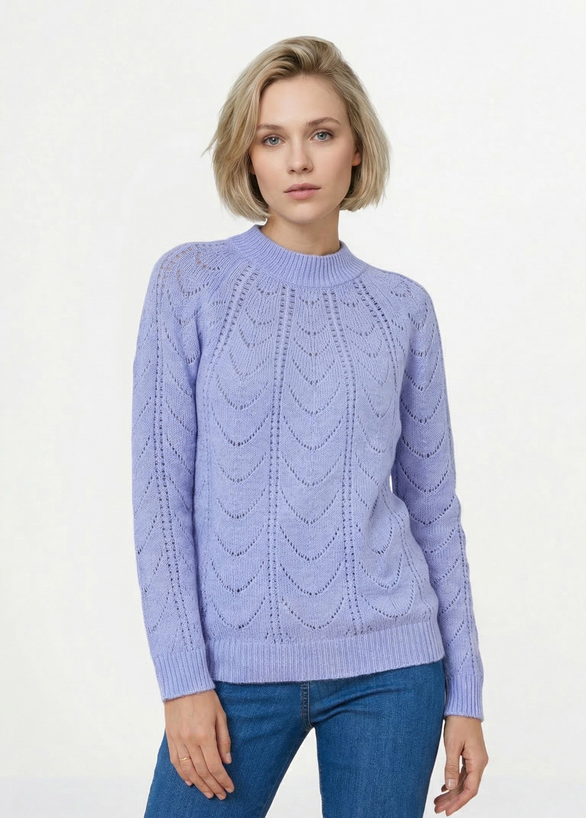 Pull maille chinée ajourée col rond Femme Violet PALAJA FA1