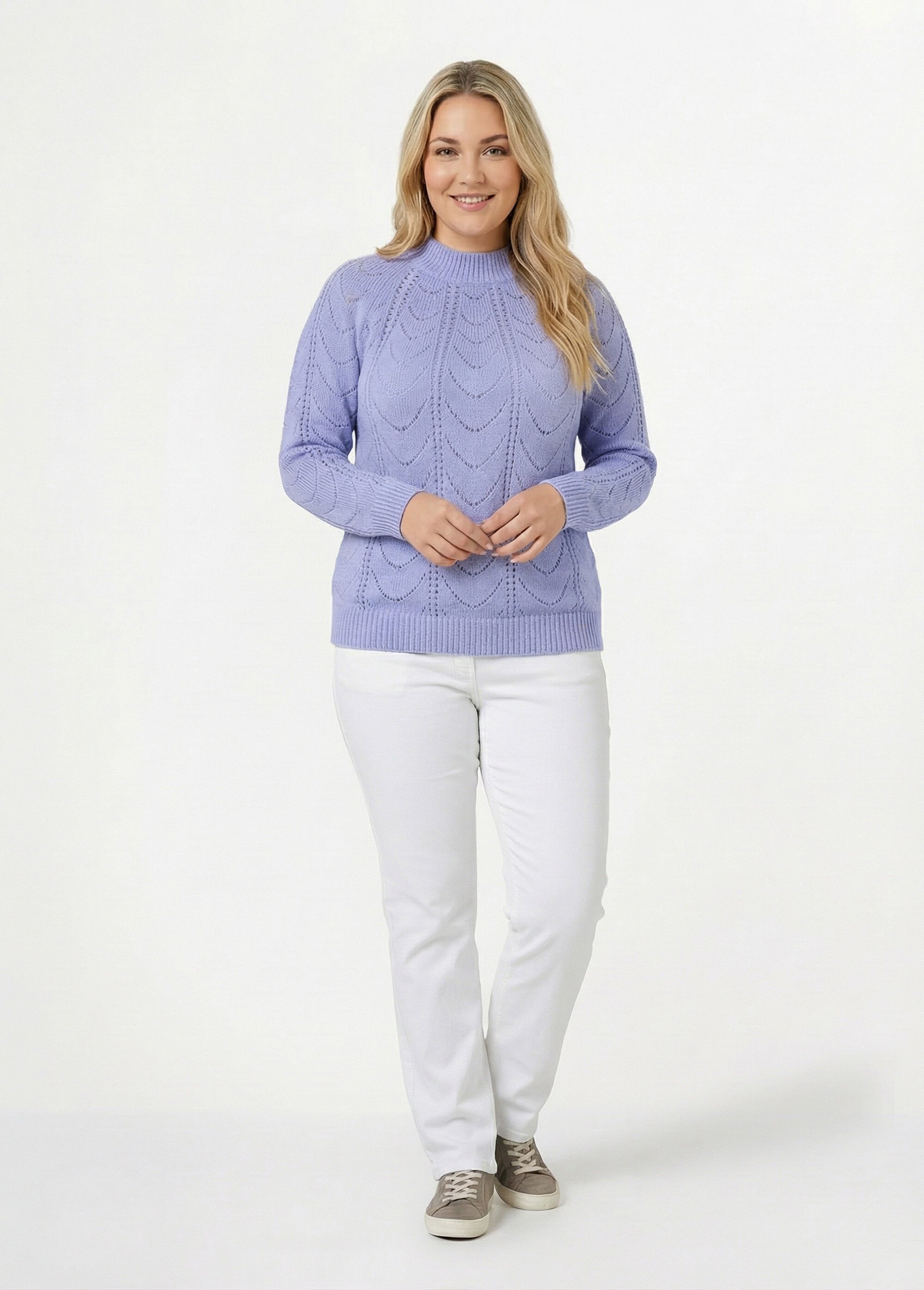 Pull maille chinée ajourée col rond Femme Grande Taille Violet PALAJA SF1