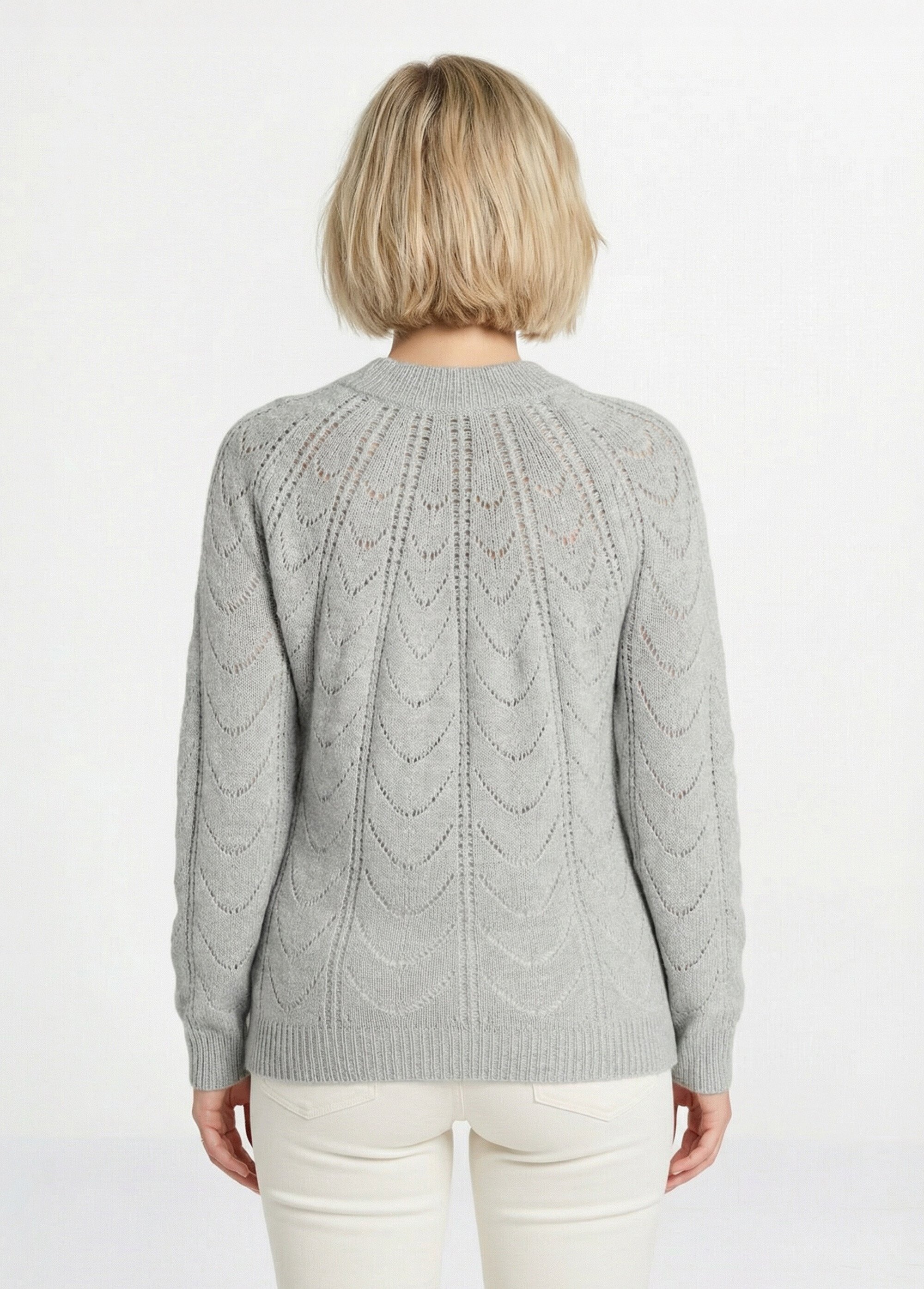 Pull maille chinée ajourée col rond Femme Gris PALAJA DO1