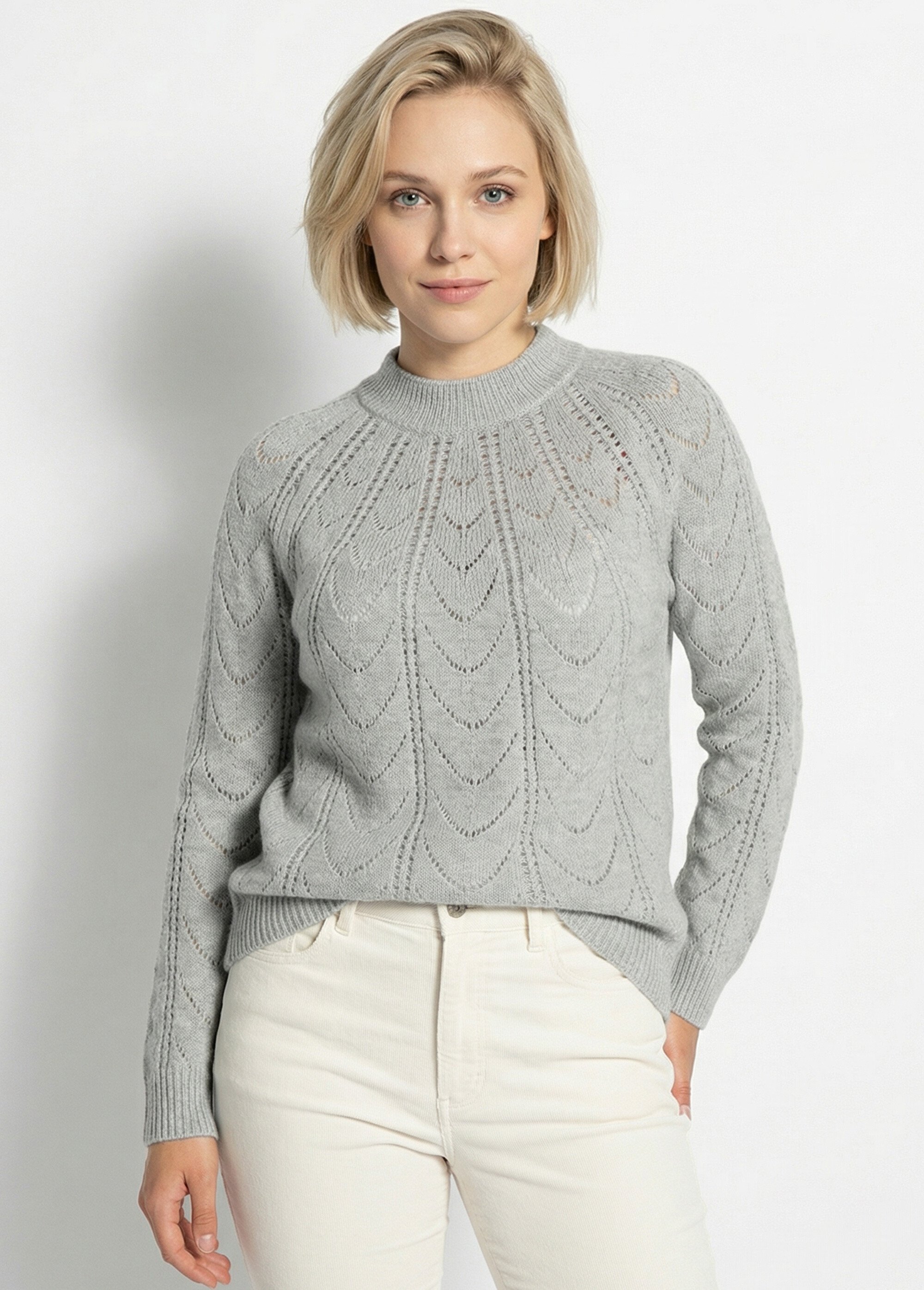 Pull maille chinée ajourée col rond Femme Gris PALAJA MV1