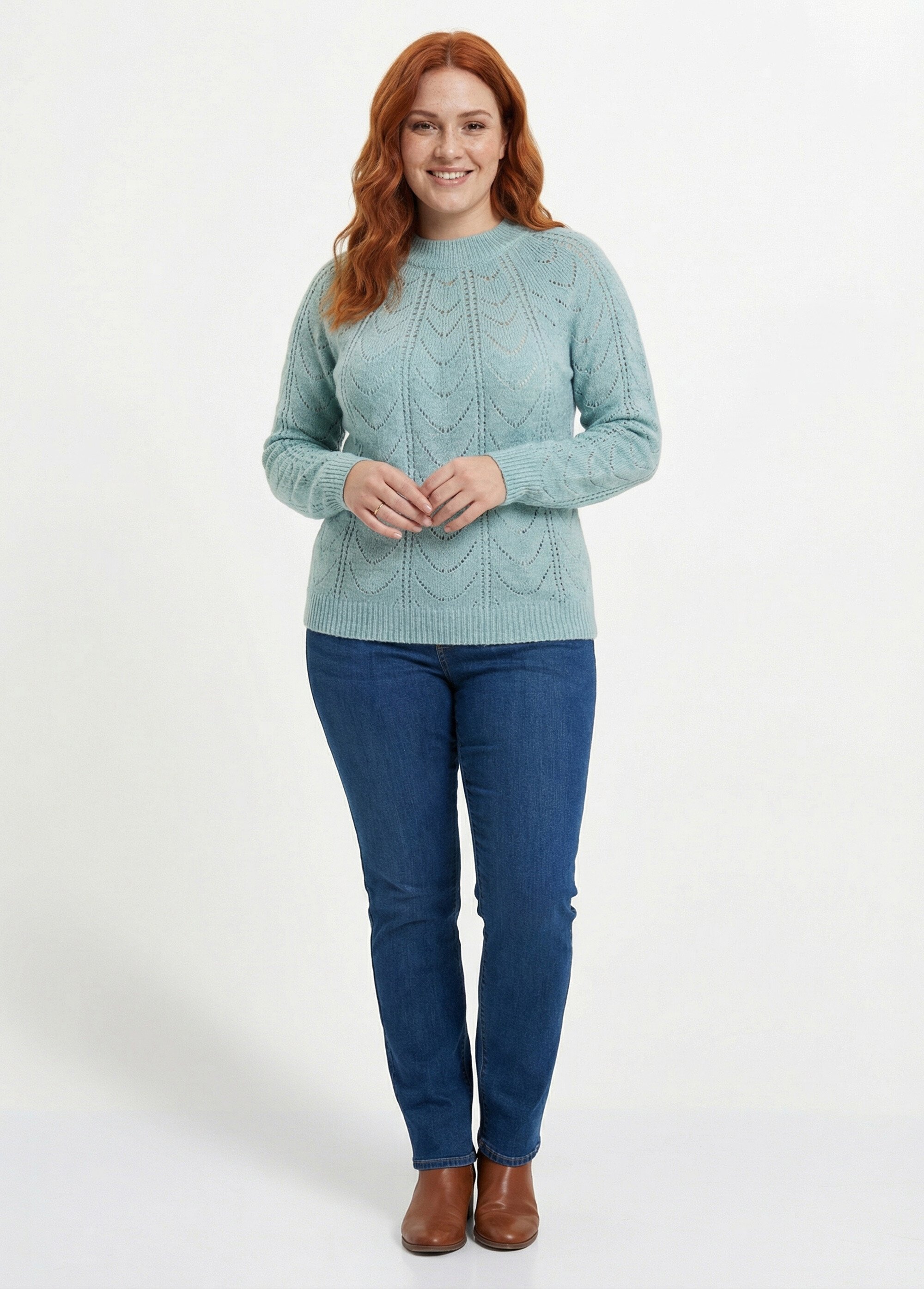Pull maille chinée ajourée col rond Femme Grande Taille Vert PALAJA SF1